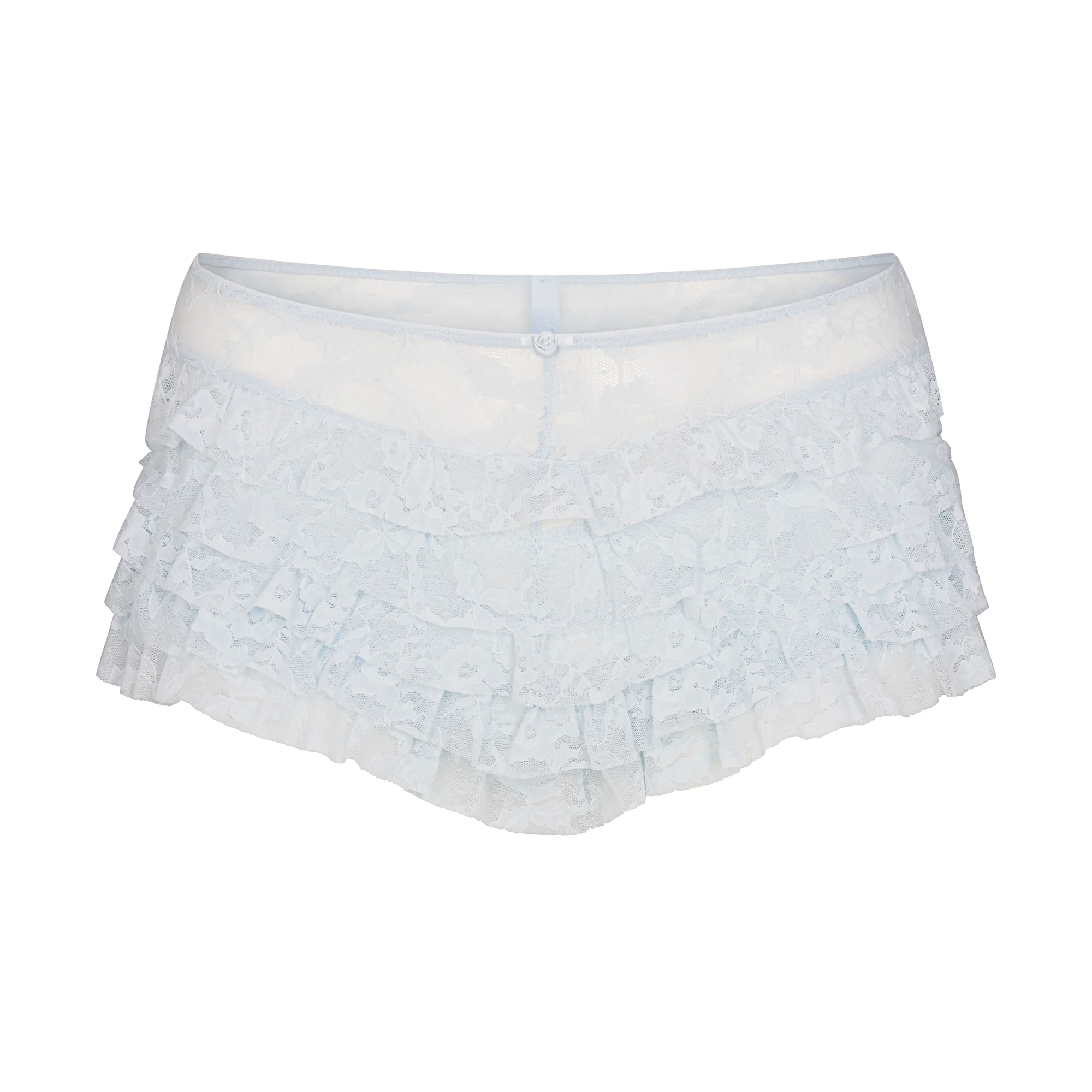 STRETCH LACE RUFFLE SHORT | POWDER BLUE