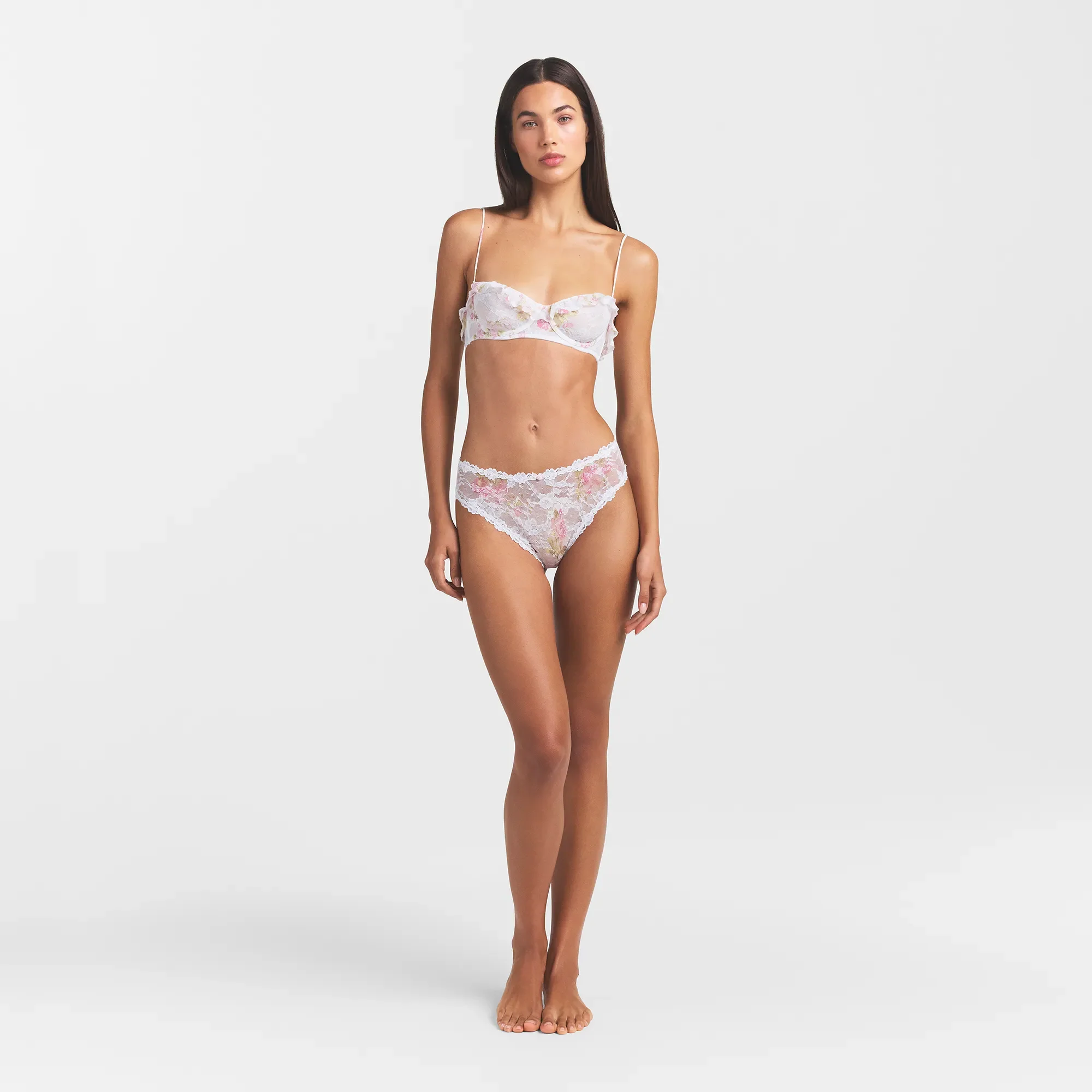 STRETCH LACE RUFFLE UNLINED BRA | SNOW VINTAGE FLORAL PRINT - Image 2