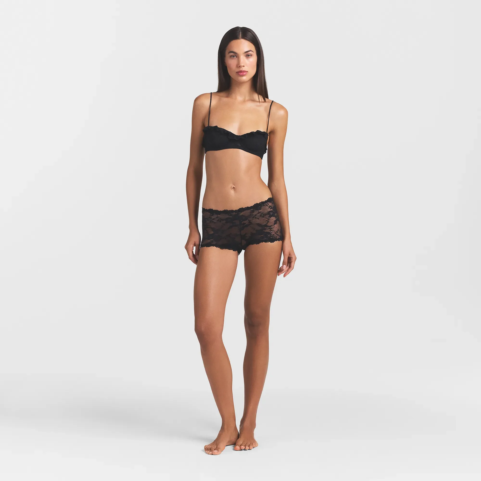 STRETCH LACE RUFFLE UNLINED BRA | SOOT - Image 2