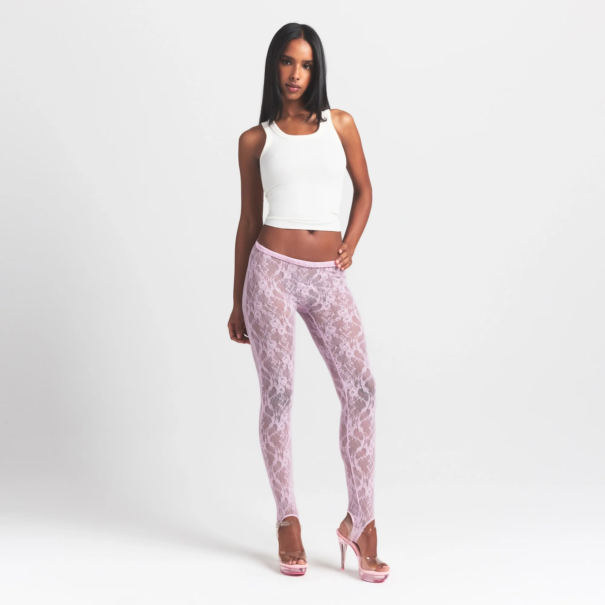 STRETCH LACE STIRRUP LEGGING | BABY PINK - Image 2