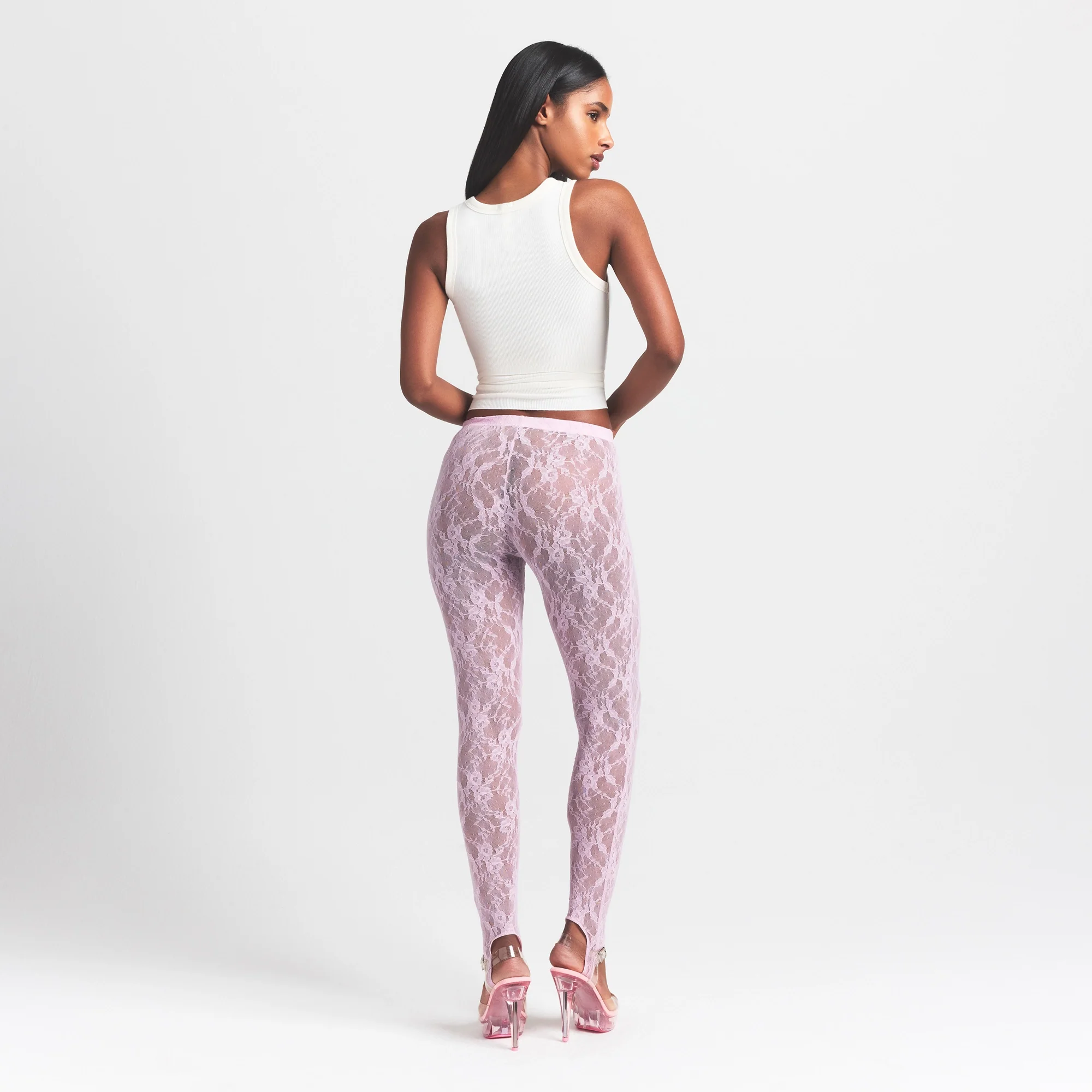 STRETCH LACE STIRRUP LEGGING | BABY PINK - Image 5