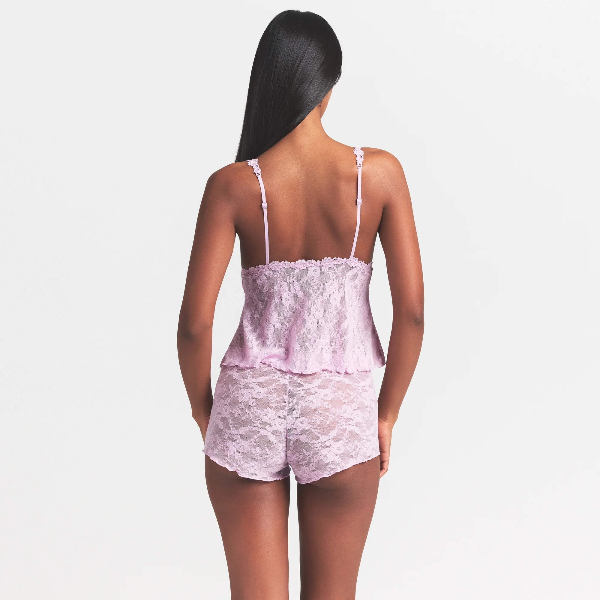 STRETCH LACE TRIANGLE CAMI AND SHORT SET | BABY PINK - Image 8
