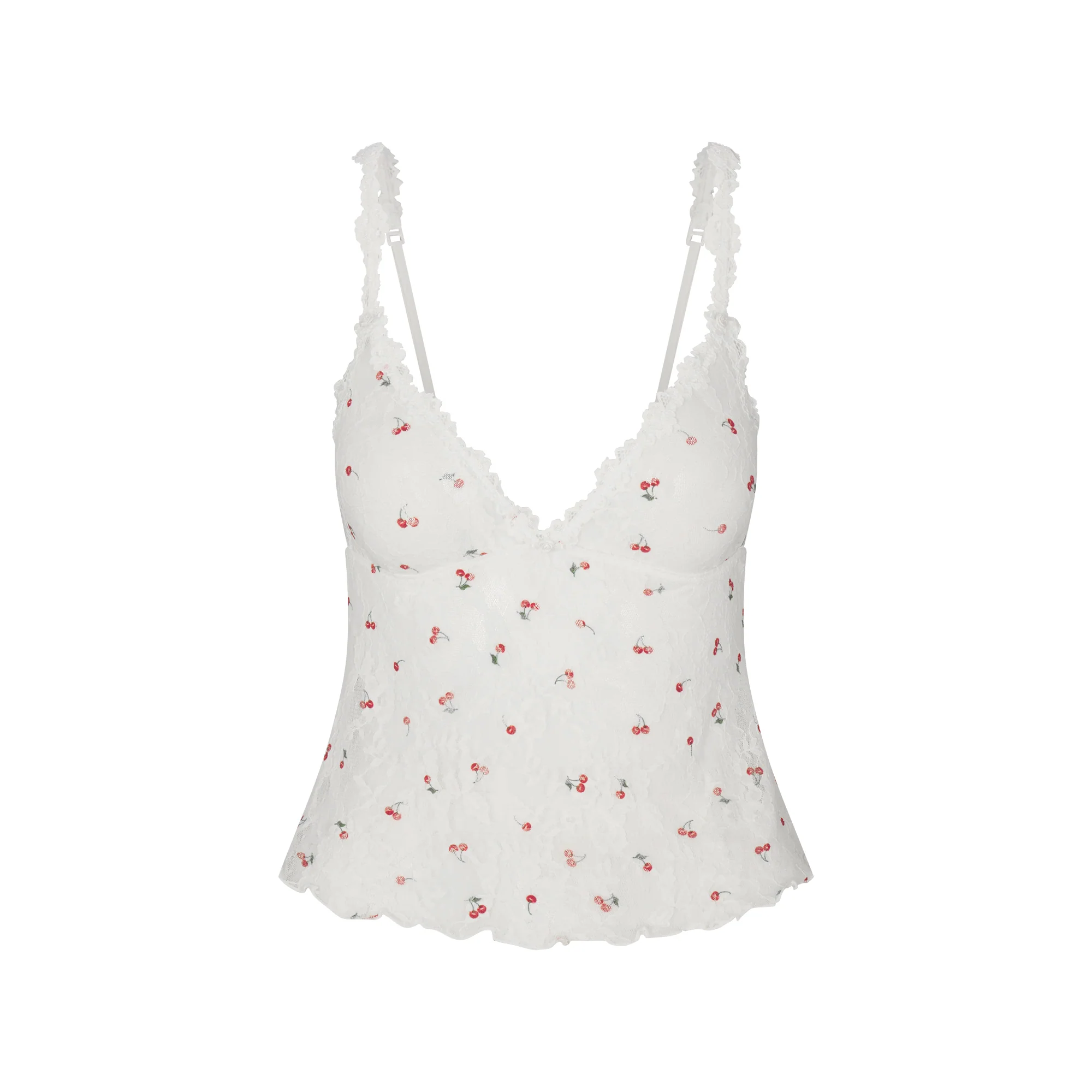 STRETCH LACE TRIANGLE CAMI AND SHORT SET | IVORY CHERRY PRINT - Image 5