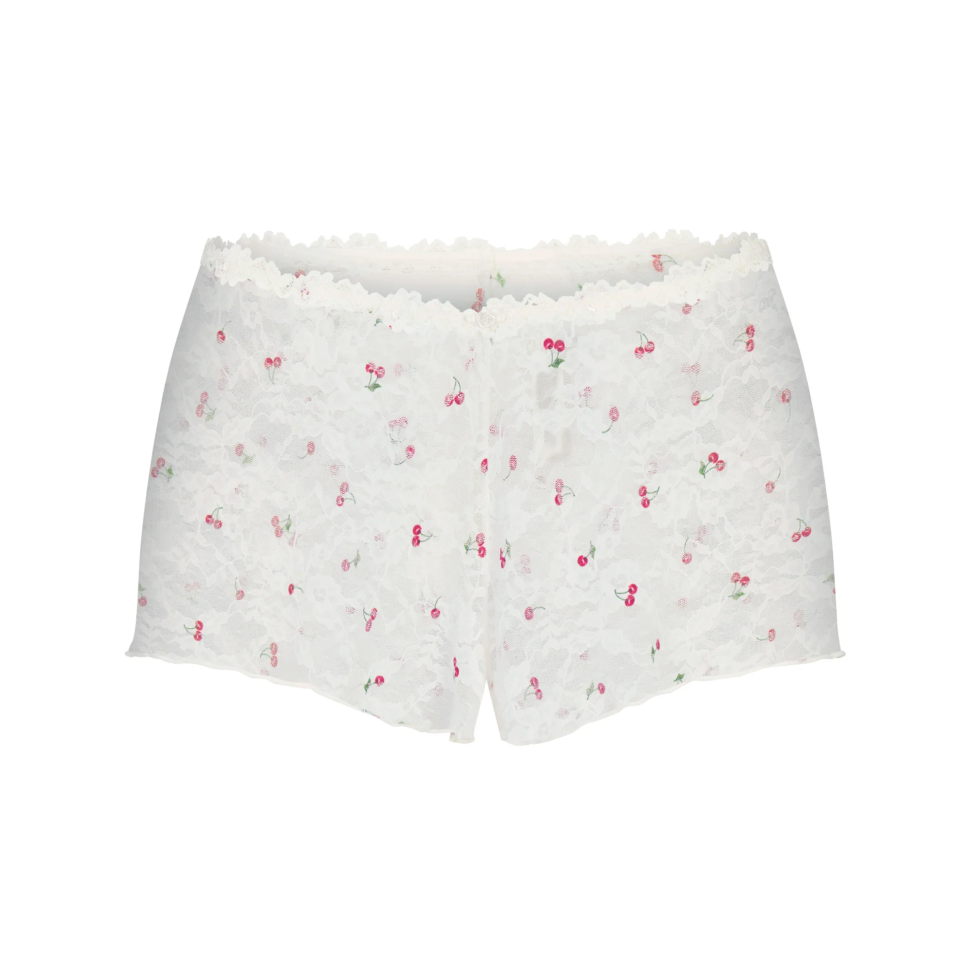 STRETCH LACE TRIANGLE CAMI AND SHORT SET | IVORY CHERRY PRINT - Image 6