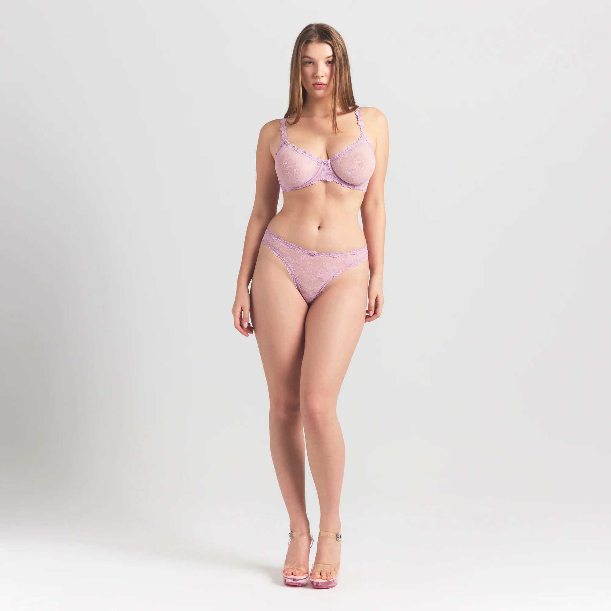 STRETCH LACE UNLINED DEMI BRA | BABY PINK - Image 2