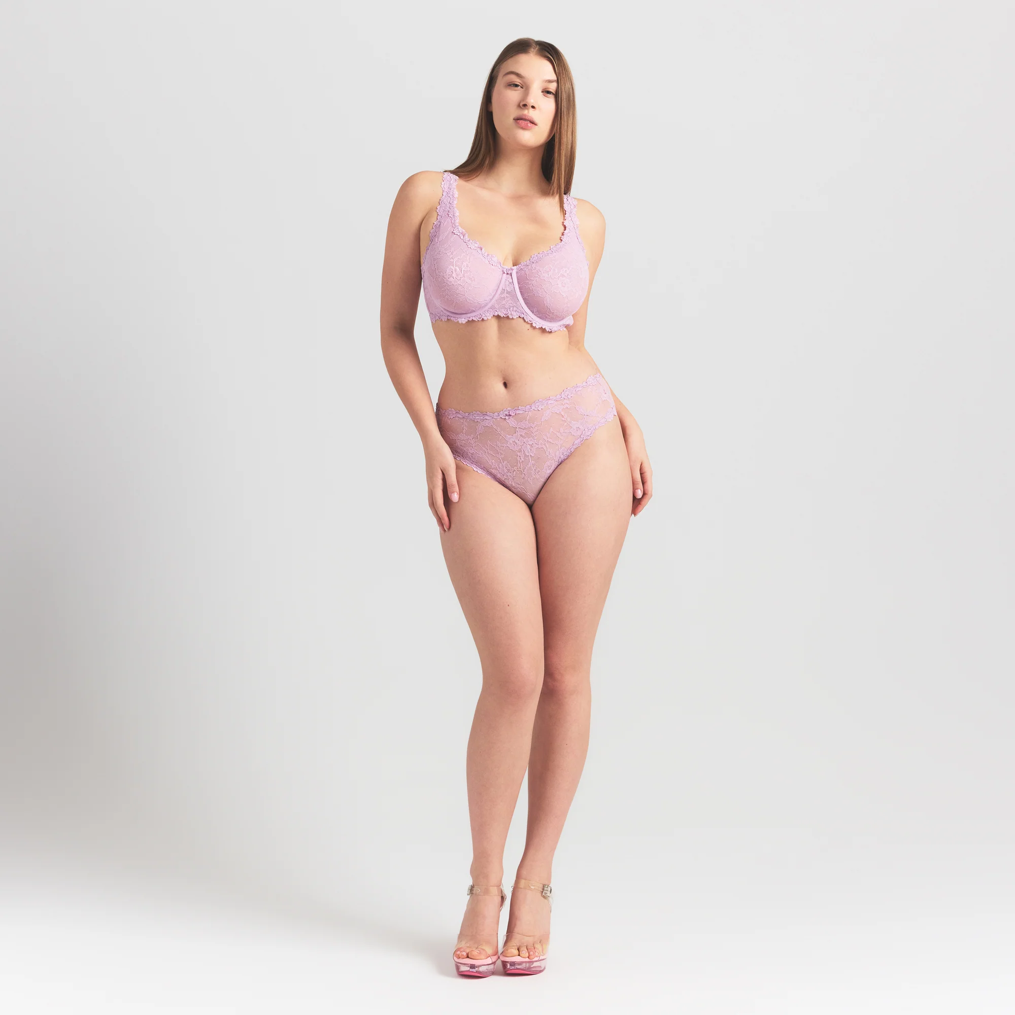 STRETCH LACE UNLINED FULL COVERAGE BRA | BABY PINK - Image 2