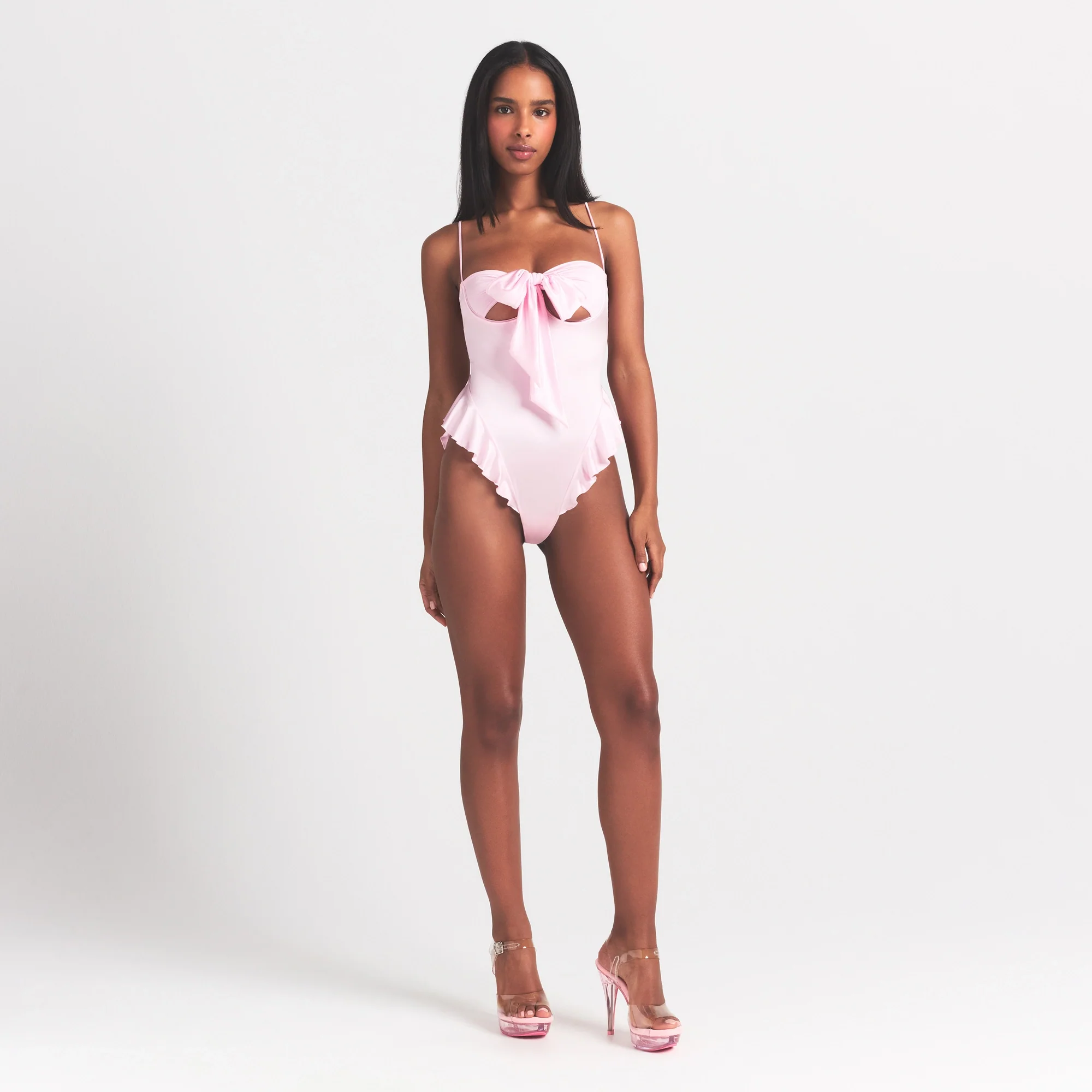 STRETCH SATIN TIE FRONT TEDDY | HALITE - Image 2