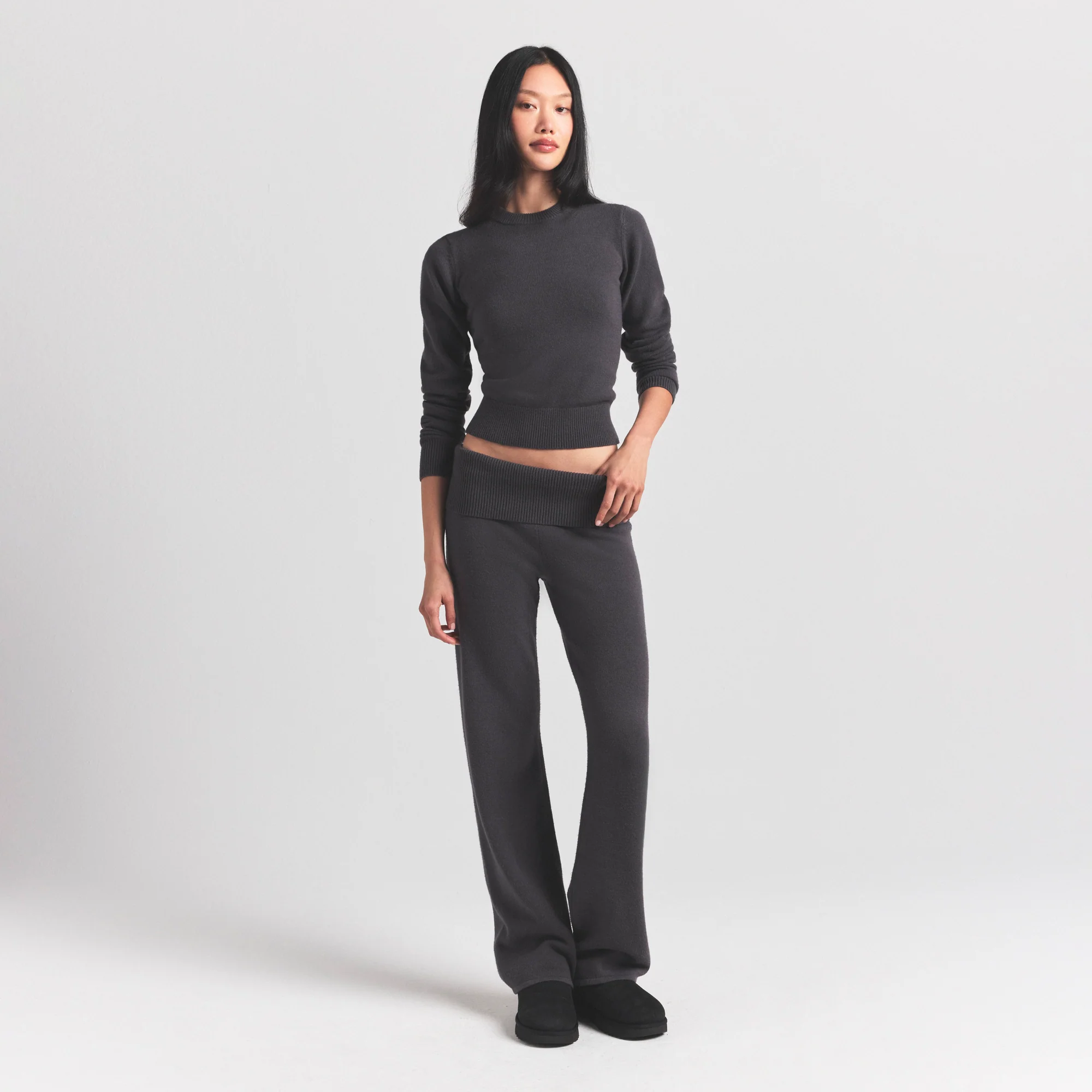 SWEATER KNITS RIBBED LONG SLEEVE FITTED CREW NECK | ASH - Image 2