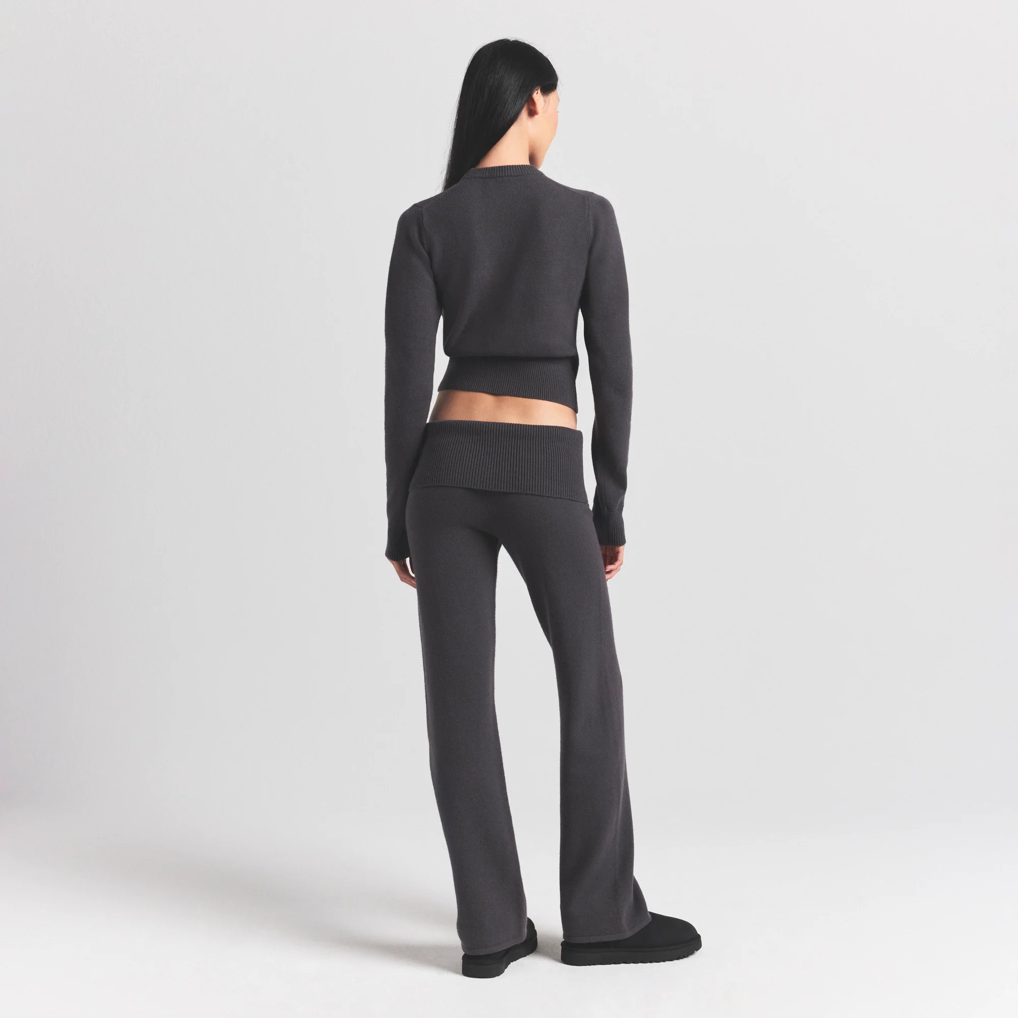 SWEATER KNITS RIBBED LONG SLEEVE FITTED CREW NECK | ASH - Image 3