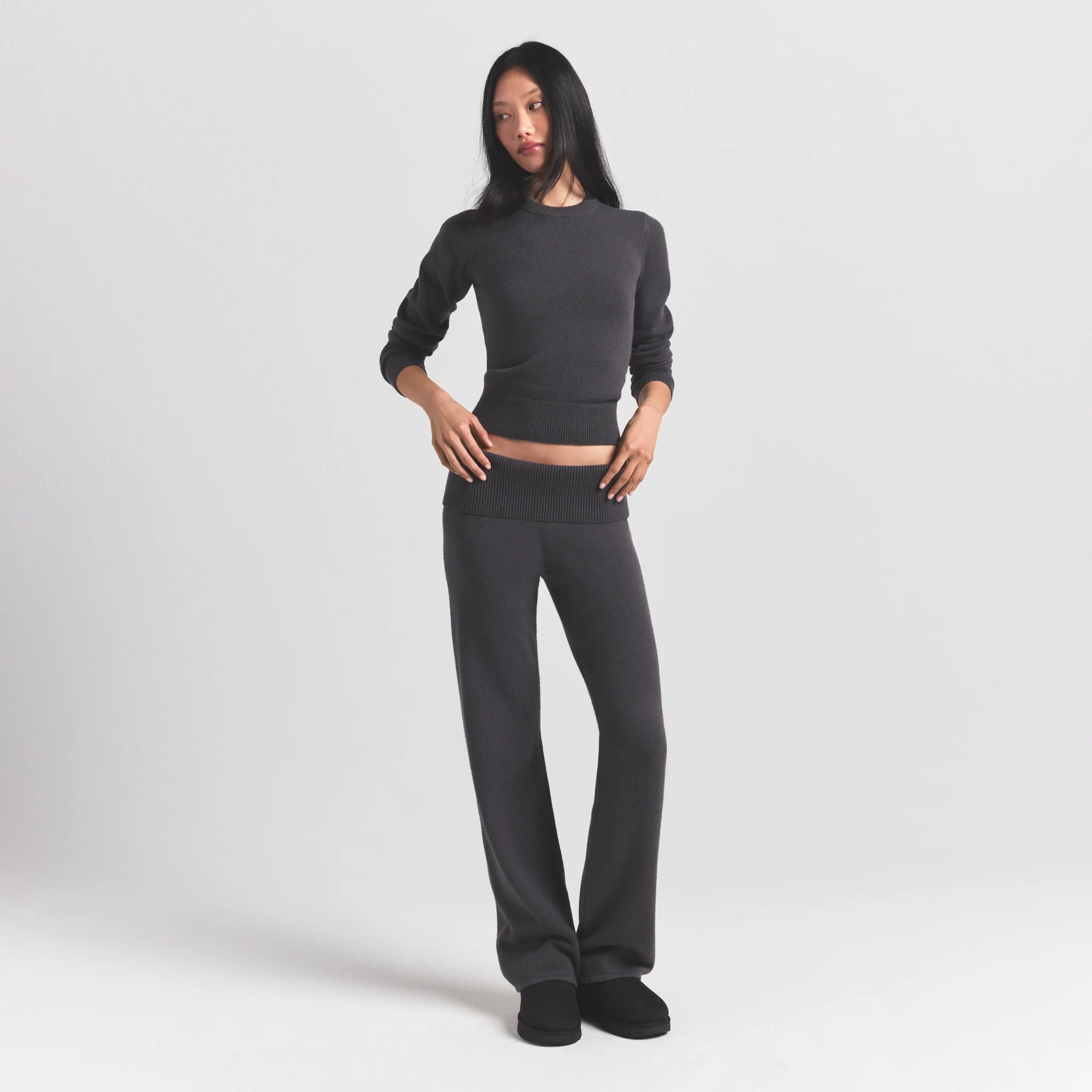 SWEATER KNITS RIBBED LONG SLEEVE FITTED CREW NECK | ASH - Image 5