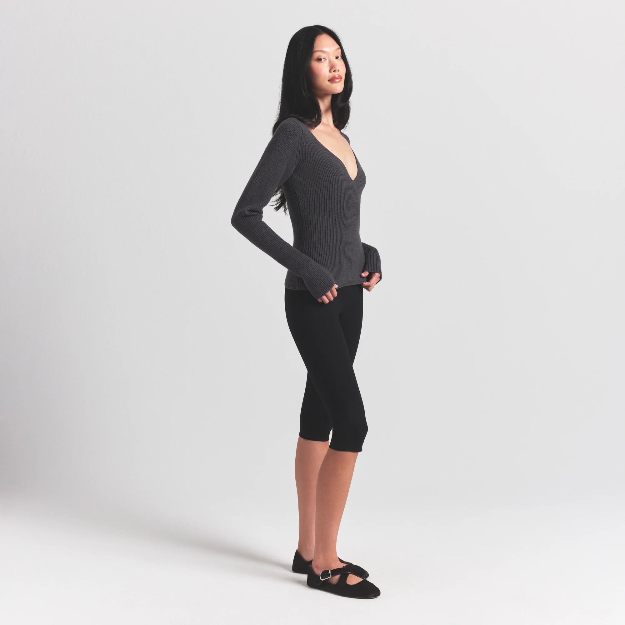 SWEATER KNITS RIBBED LONG SLEEVE TOP | ASH - Image 3