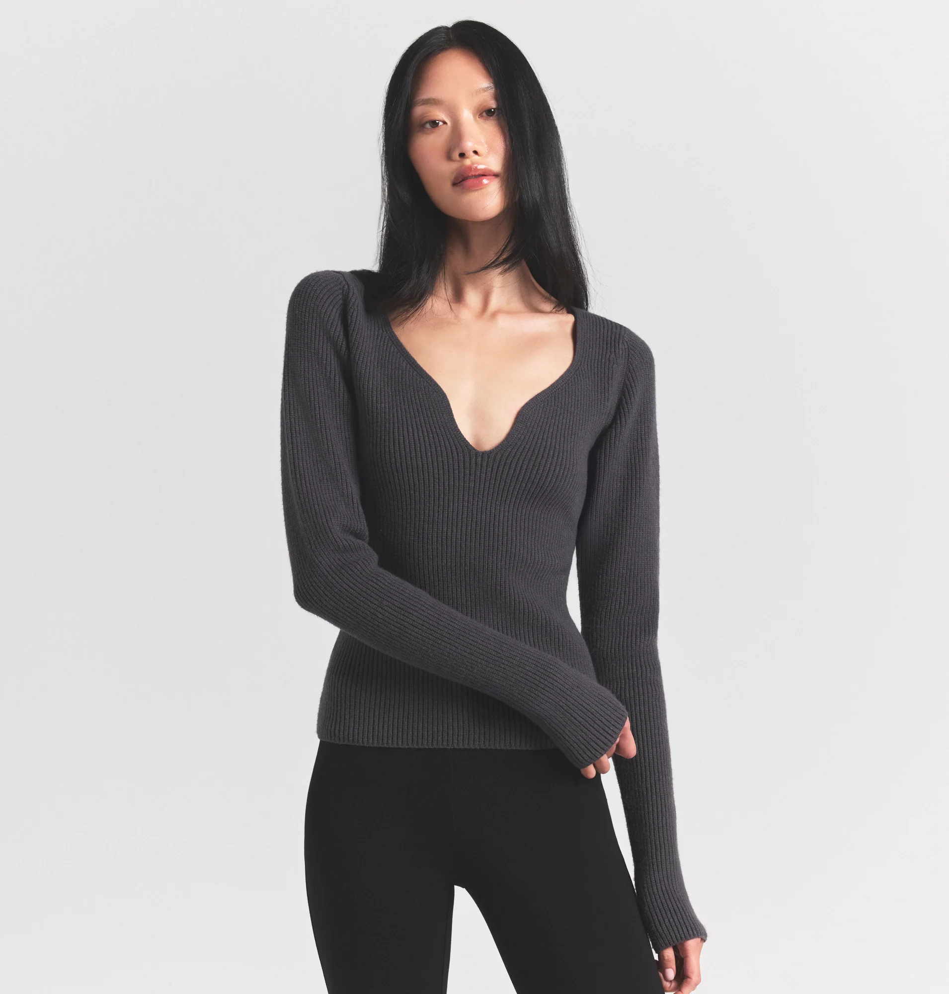 SWEATER KNITS RIBBED LONG SLEEVE TOP | ASH - Image 5