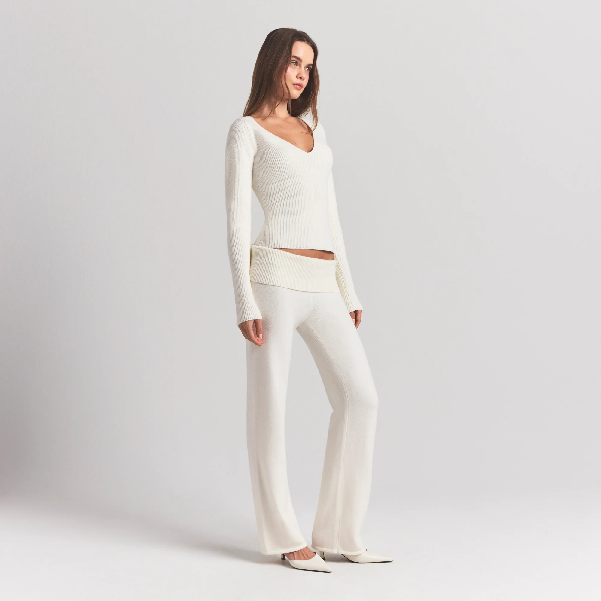 SWEATER KNITS RIBBED LONG SLEEVE TOP | IVORY - Image 3
