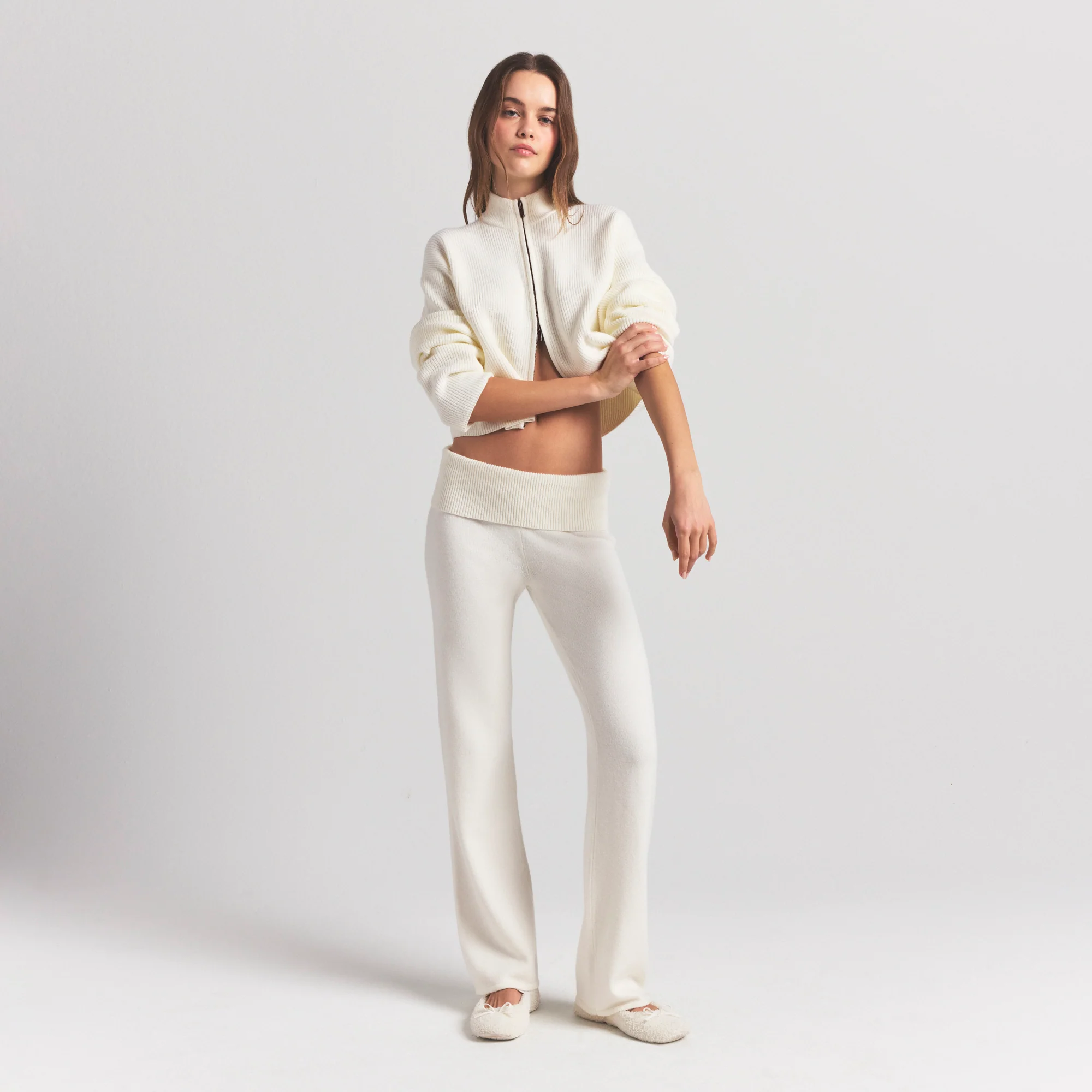 SWEATER KNITS RIBBED MOCK NECK ZIP UP | IVORY - Image 6