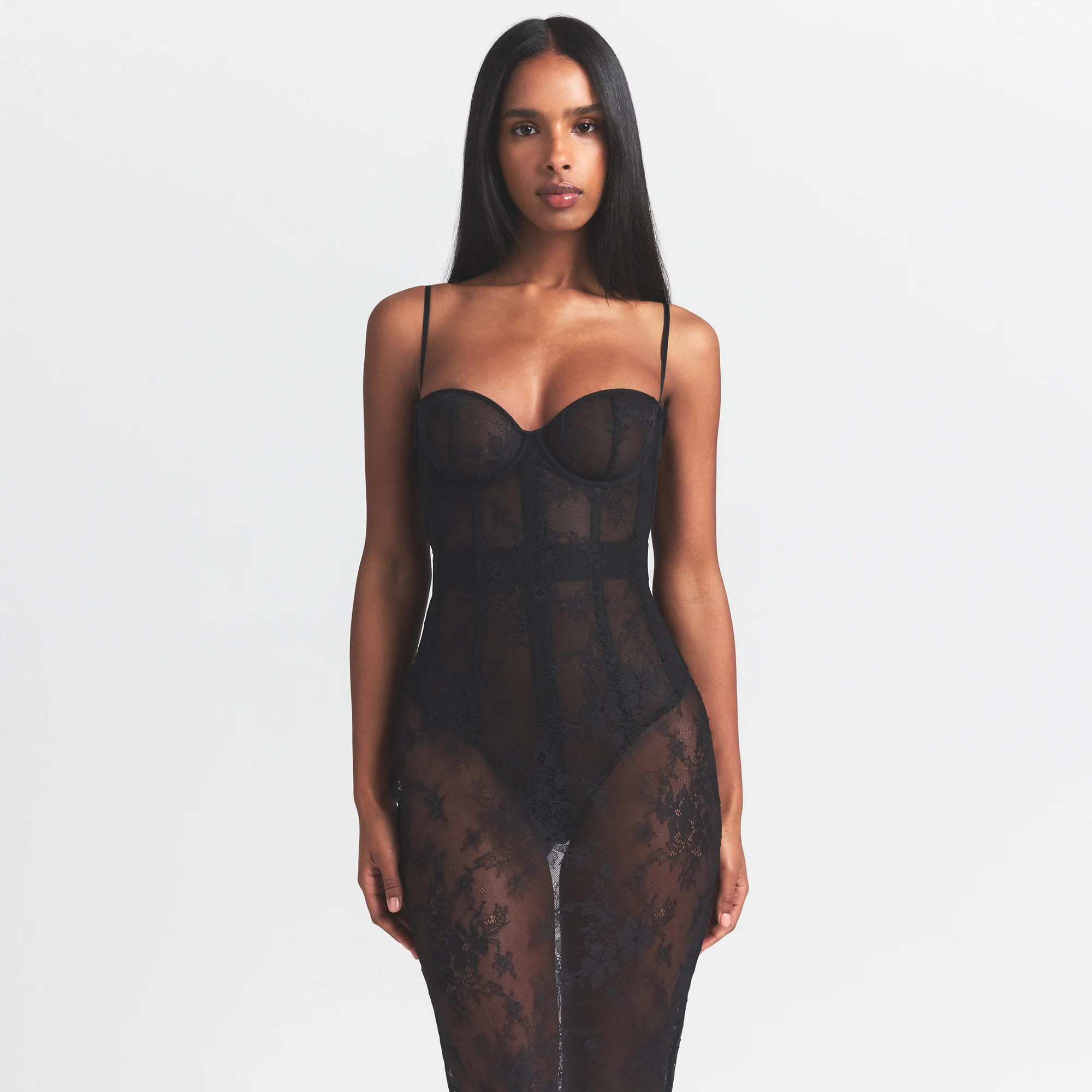 ULTRA FINE LACE STRAPLESS CORSET LONG DRESS | ONYX - Image 4