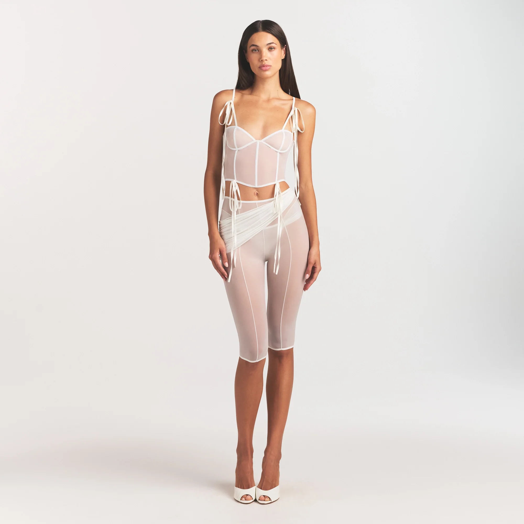 ULTRA FINE MESH BOW CORSET | IVORY - Image 2