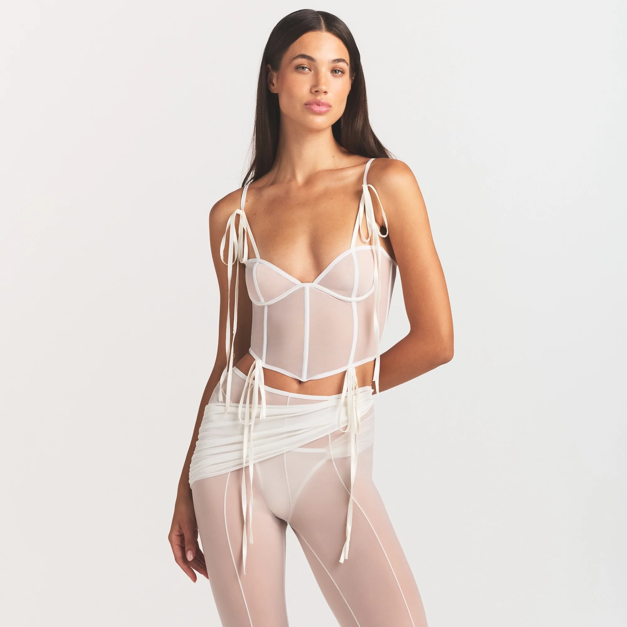 ULTRA FINE MESH BOW CORSET | IVORY - Image 3
