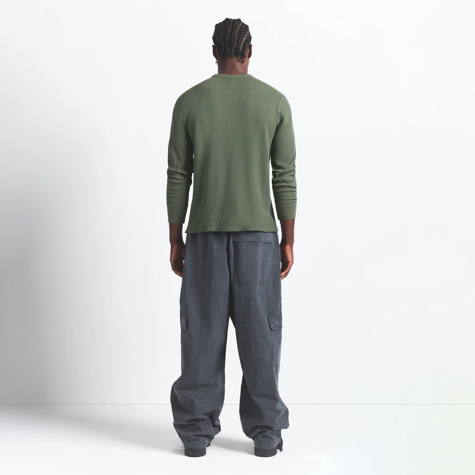 WAFFLE MENS LONG SLEEVE TOP | MILITARY GREEN - Image 6