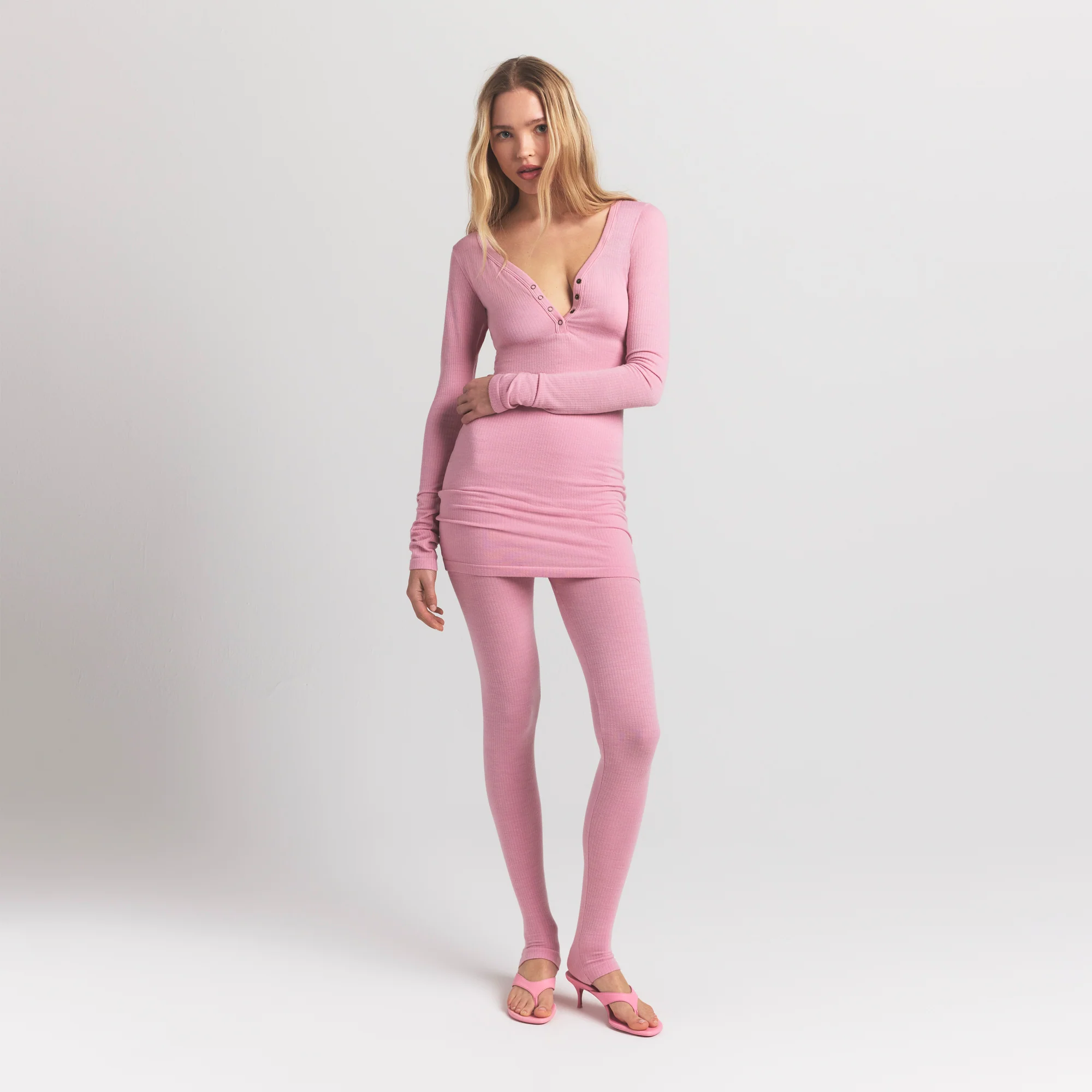 WOOL RIB HENLEY DRESS | HALITE - Image 2