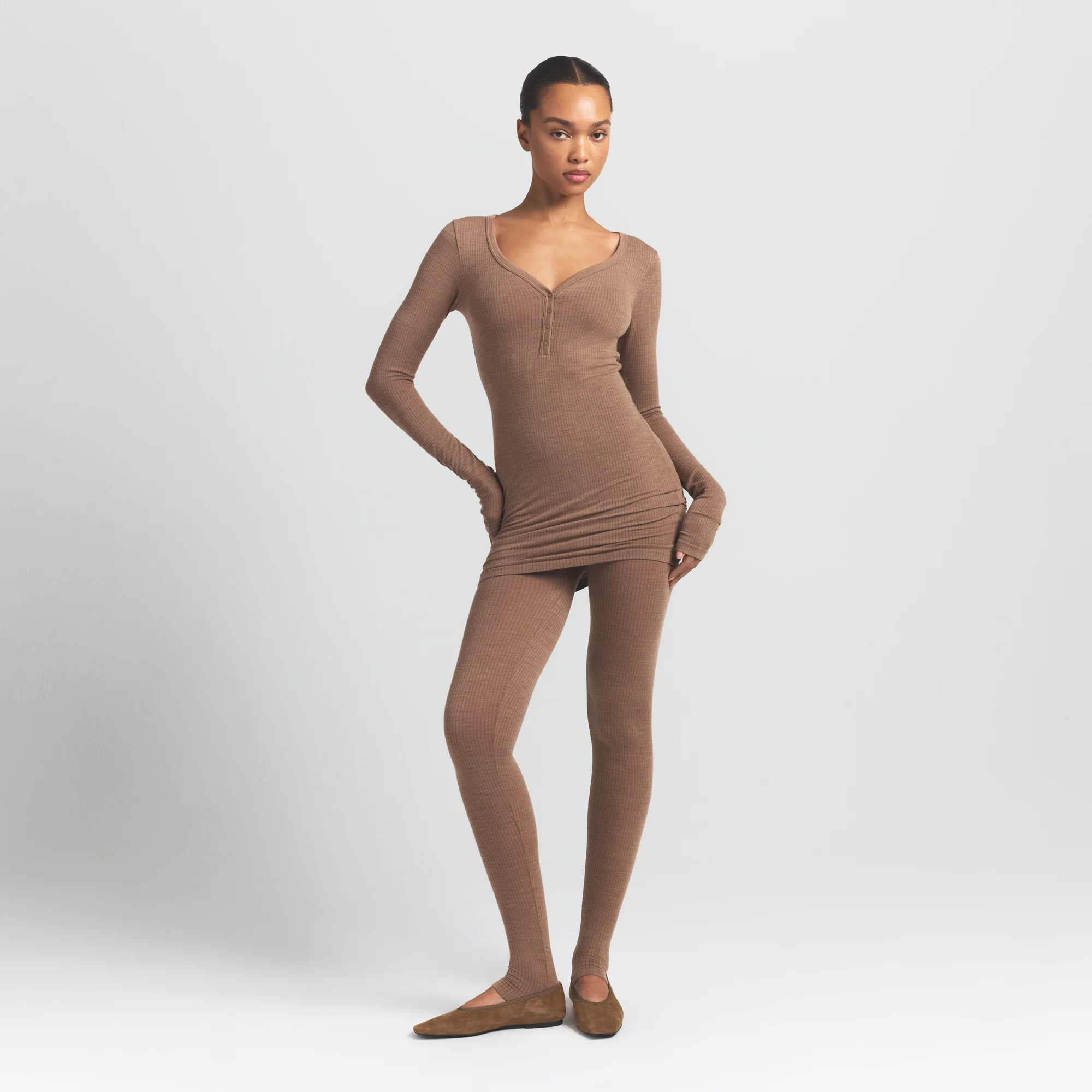 WOOL RIB HENLEY DRESS | SIENNA - Image 2