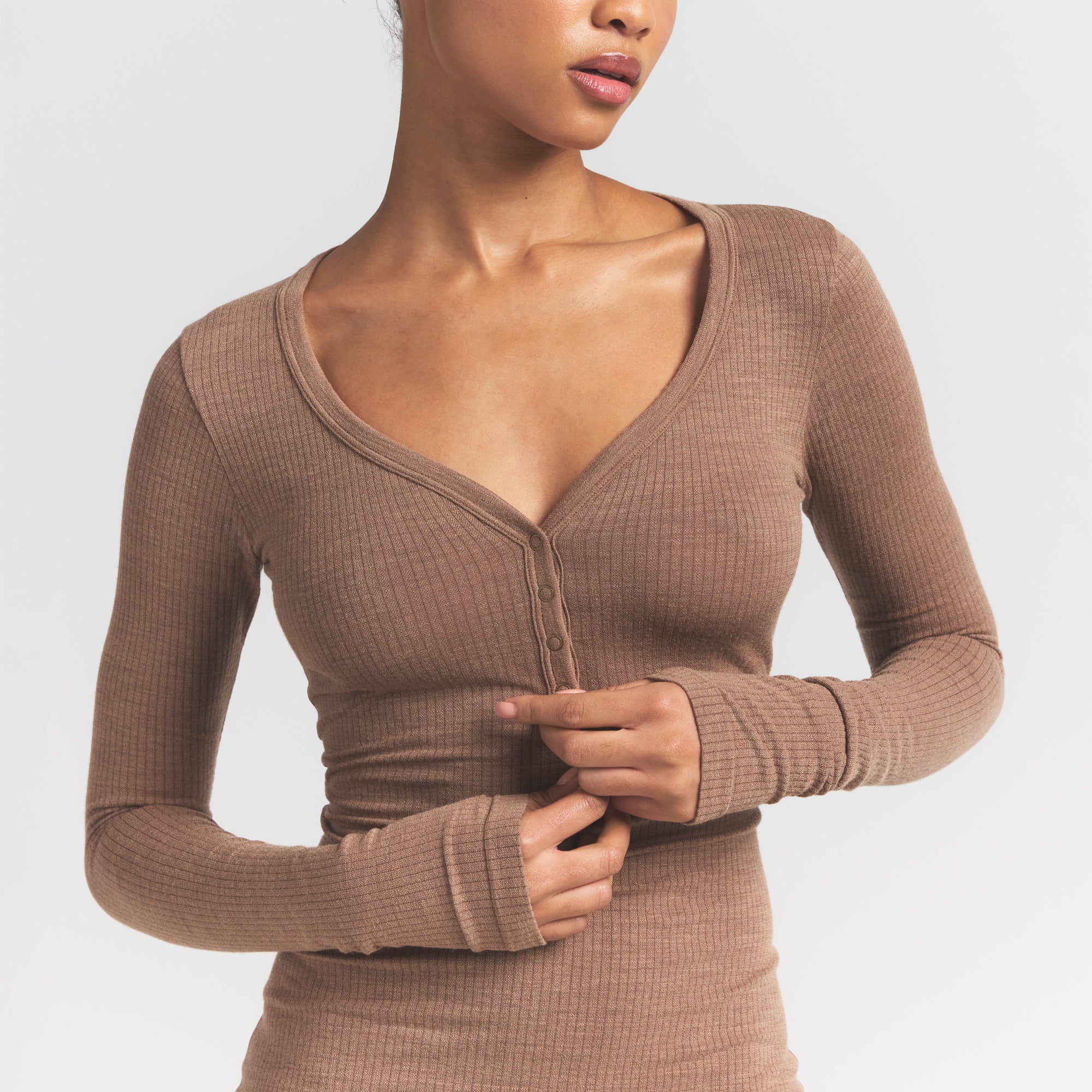 WOOL RIB HENLEY DRESS | SIENNA - Image 3
