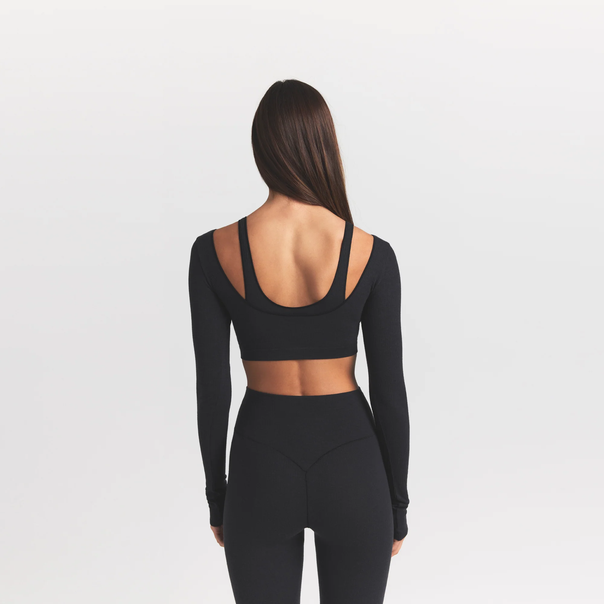 WOOL RIB LONG SLEEVE SUPER CROPPED TOP | OBSIDIAN - Image 5
