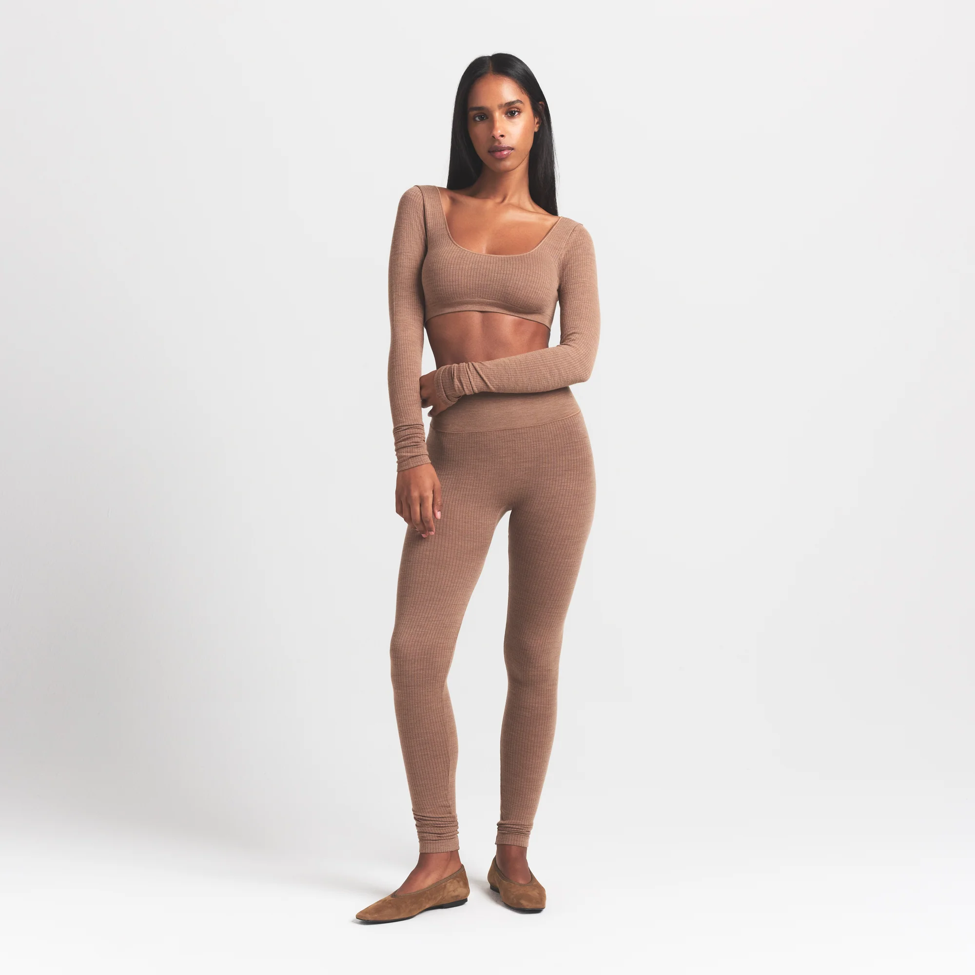 WOOL RIB LONG SLEEVE SUPER CROPPED TOP | SIENNA - Image 2