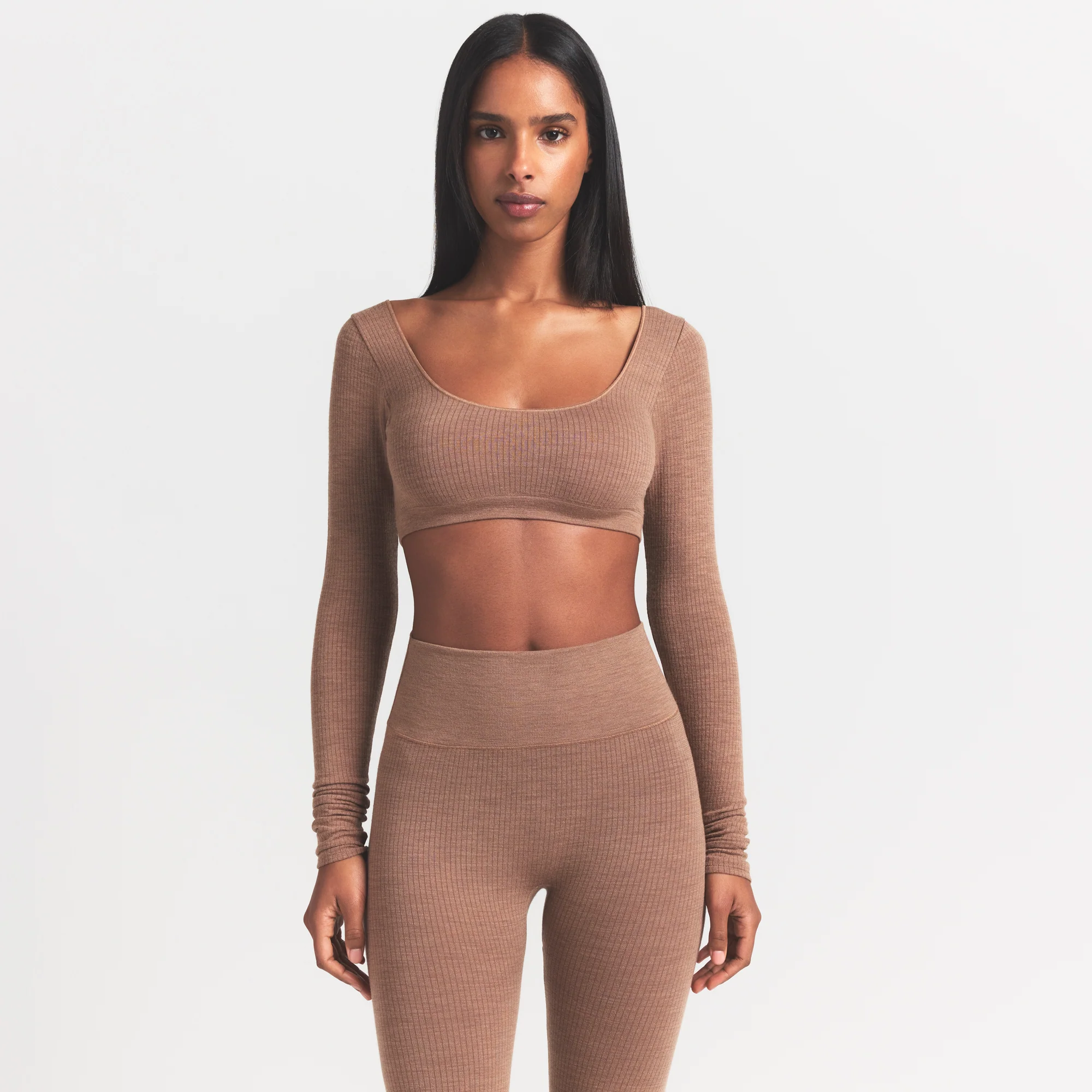 WOOL RIB LONG SLEEVE SUPER CROPPED TOP | SIENNA - Image 3