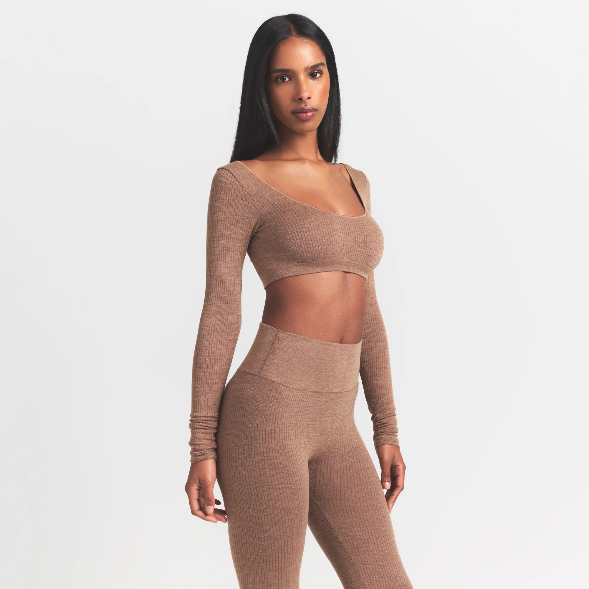 WOOL RIB LONG SLEEVE SUPER CROPPED TOP | SIENNA - Image 4