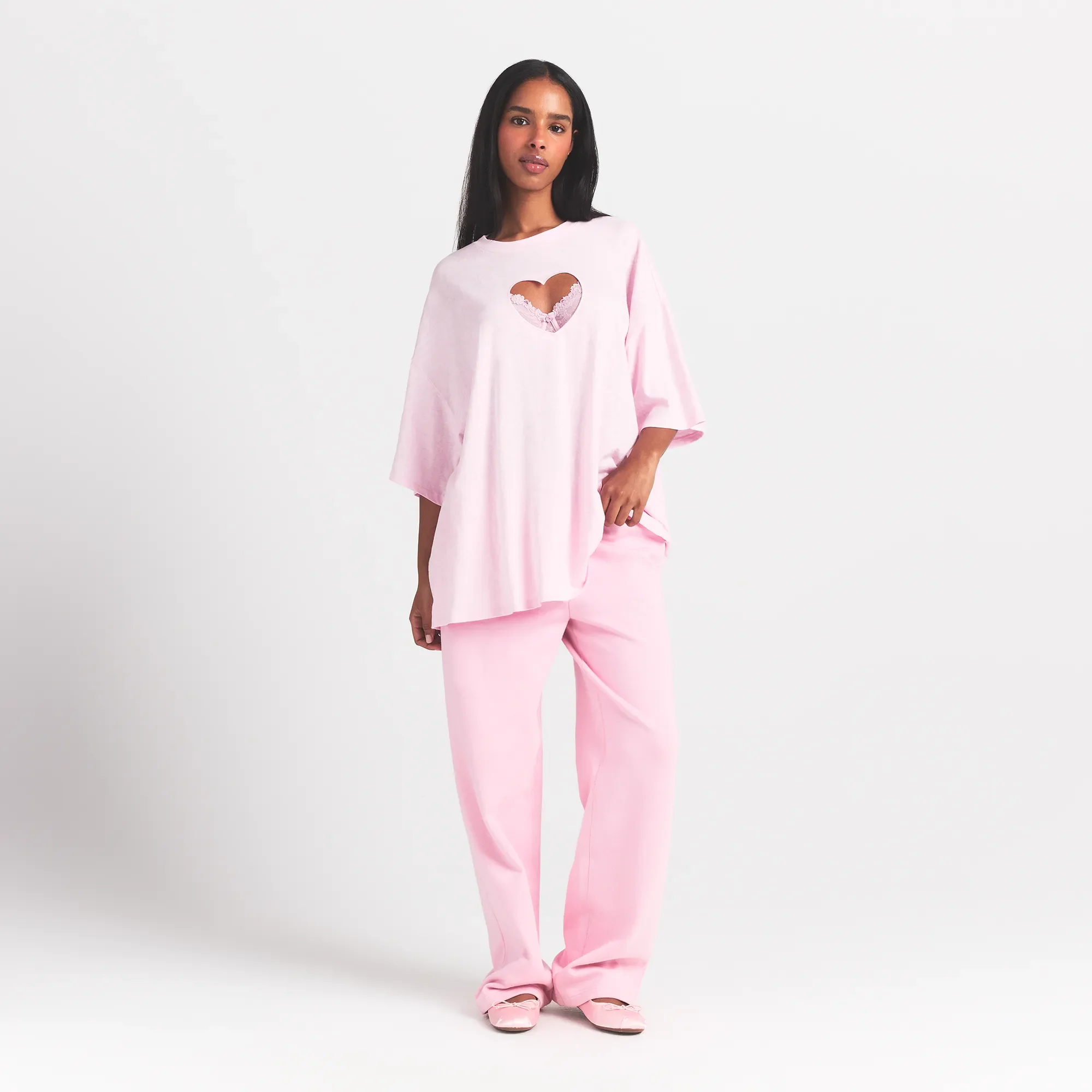 WORN IN JERSEY HEART OVERSIZED T-SHIRT | BABY PINK - Image 5