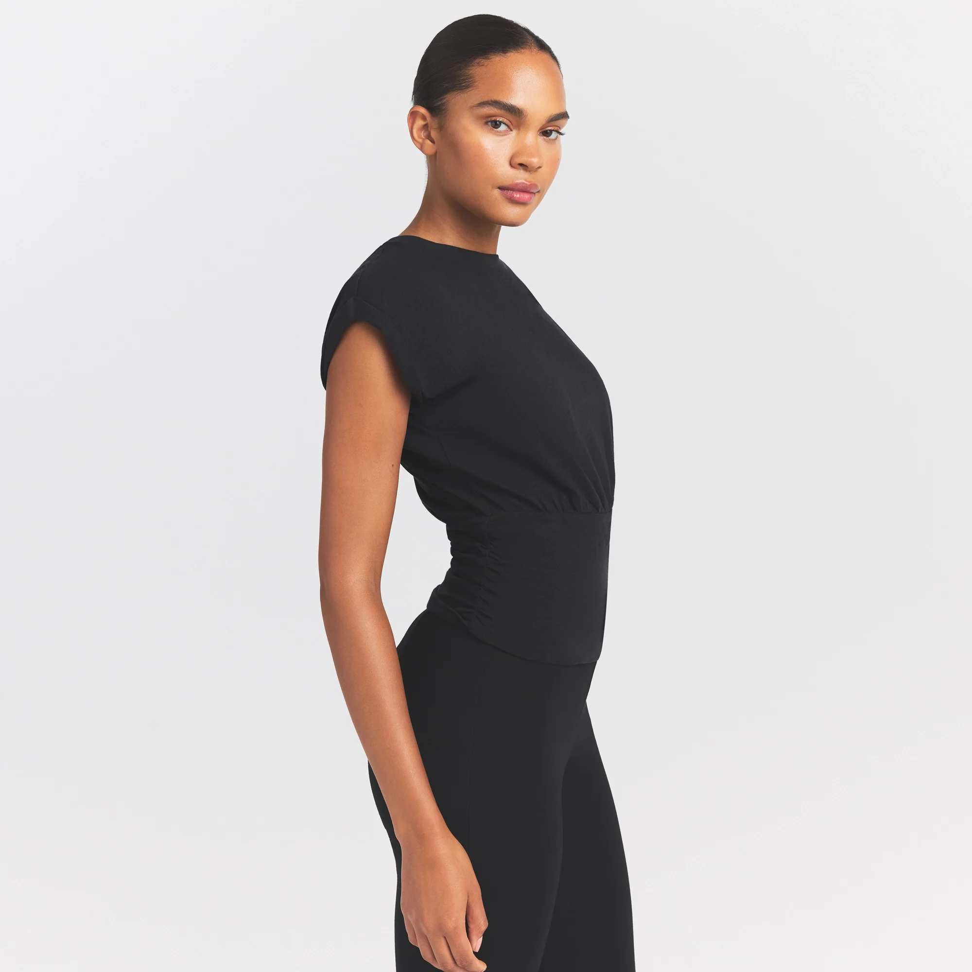 WORN IN JERSEY RUCHED TEE | WASHED ONYX - Image 3