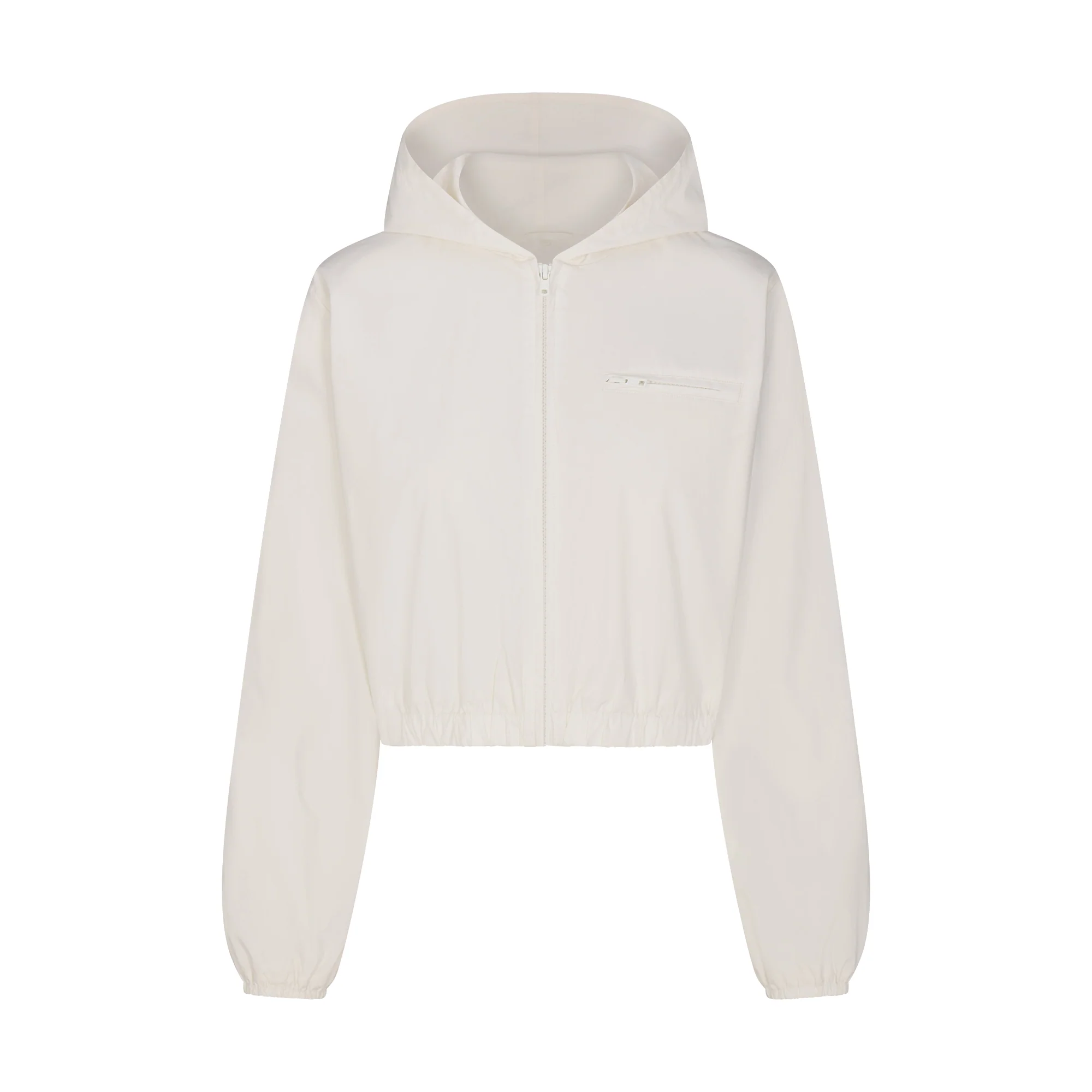 WOVEN COTTON CROPPED ZIP UP JACKET | EGRET