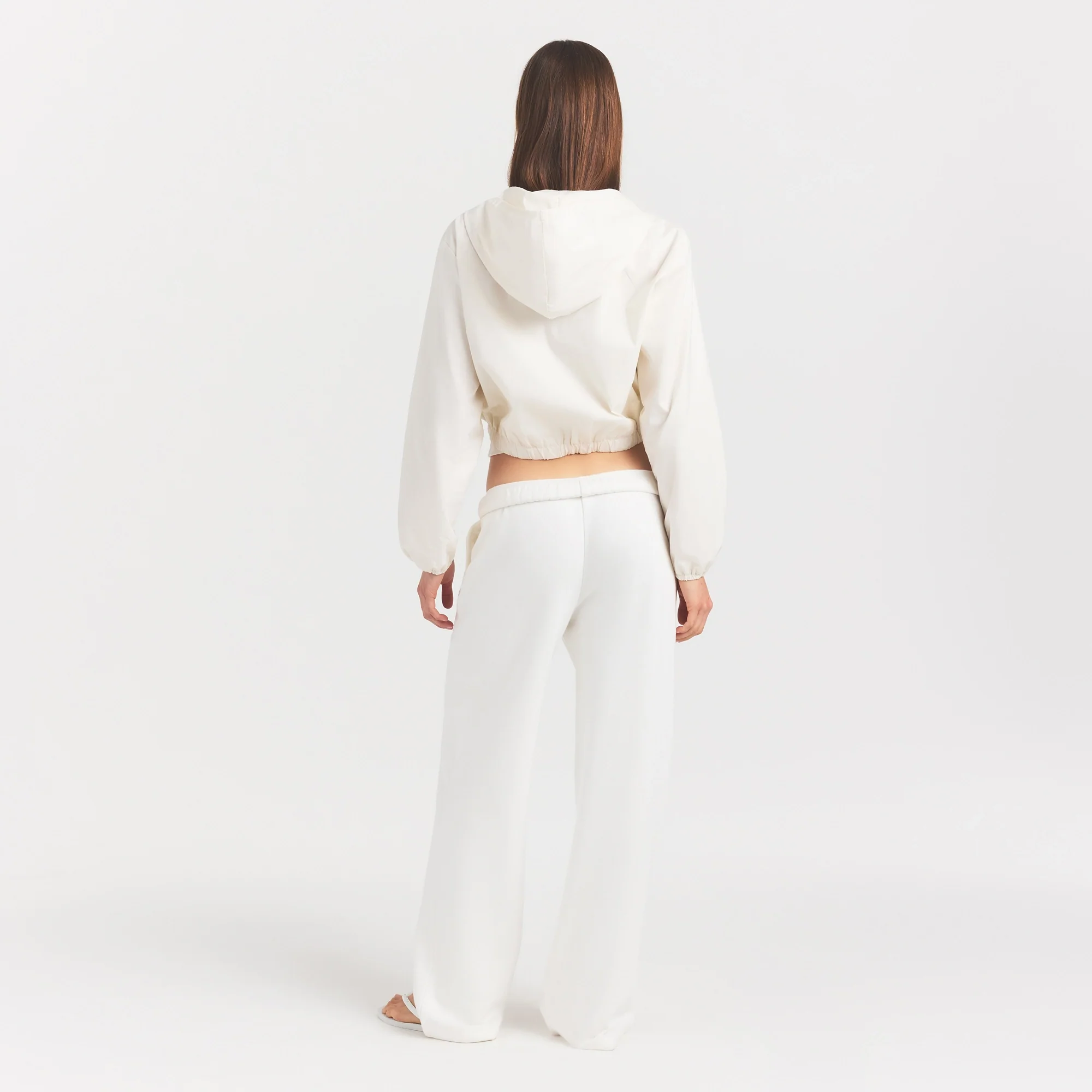 WOVEN COTTON CROPPED ZIP UP JACKET | EGRET - Image 5