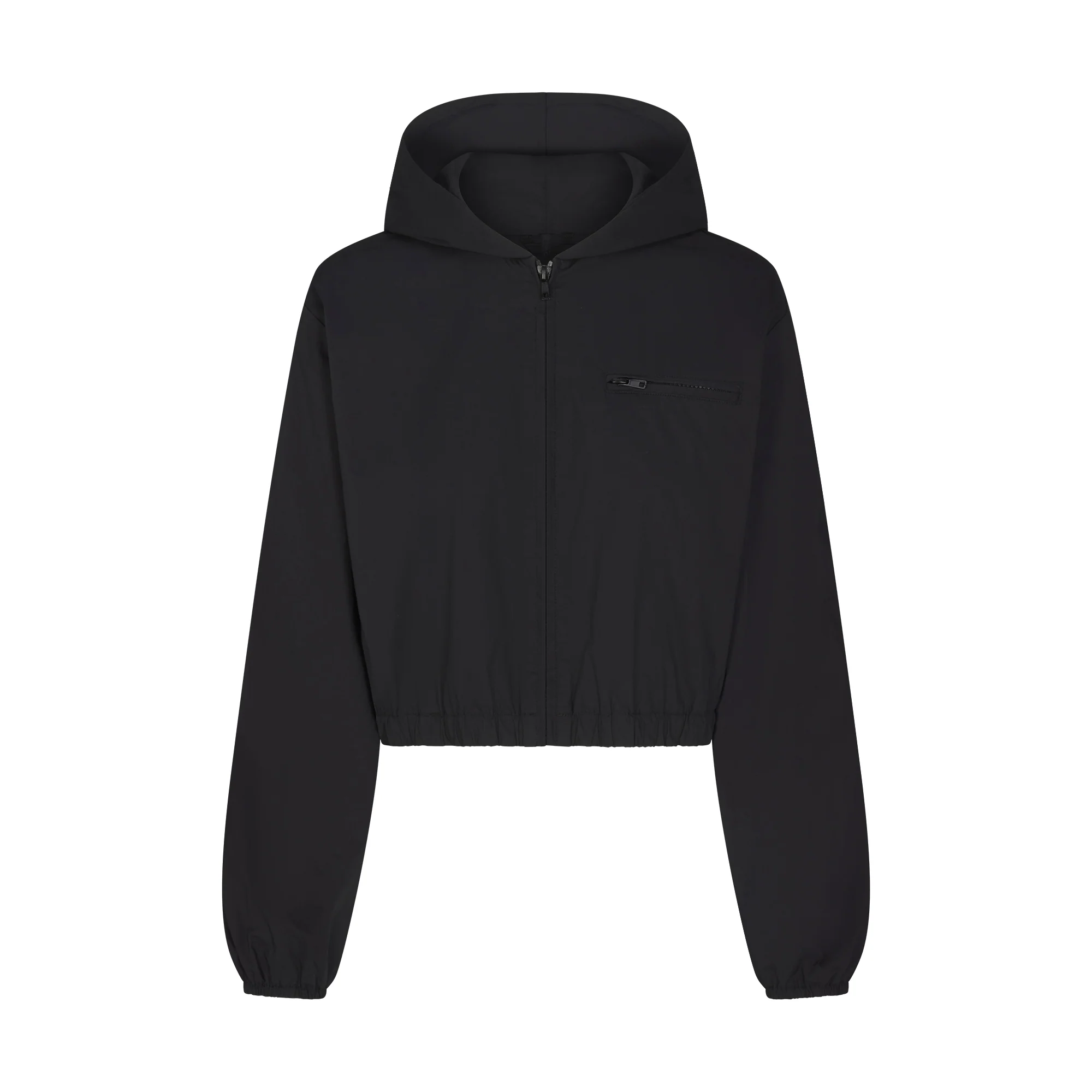 WOVEN COTTON CROPPED ZIP UP JACKET | ONYX