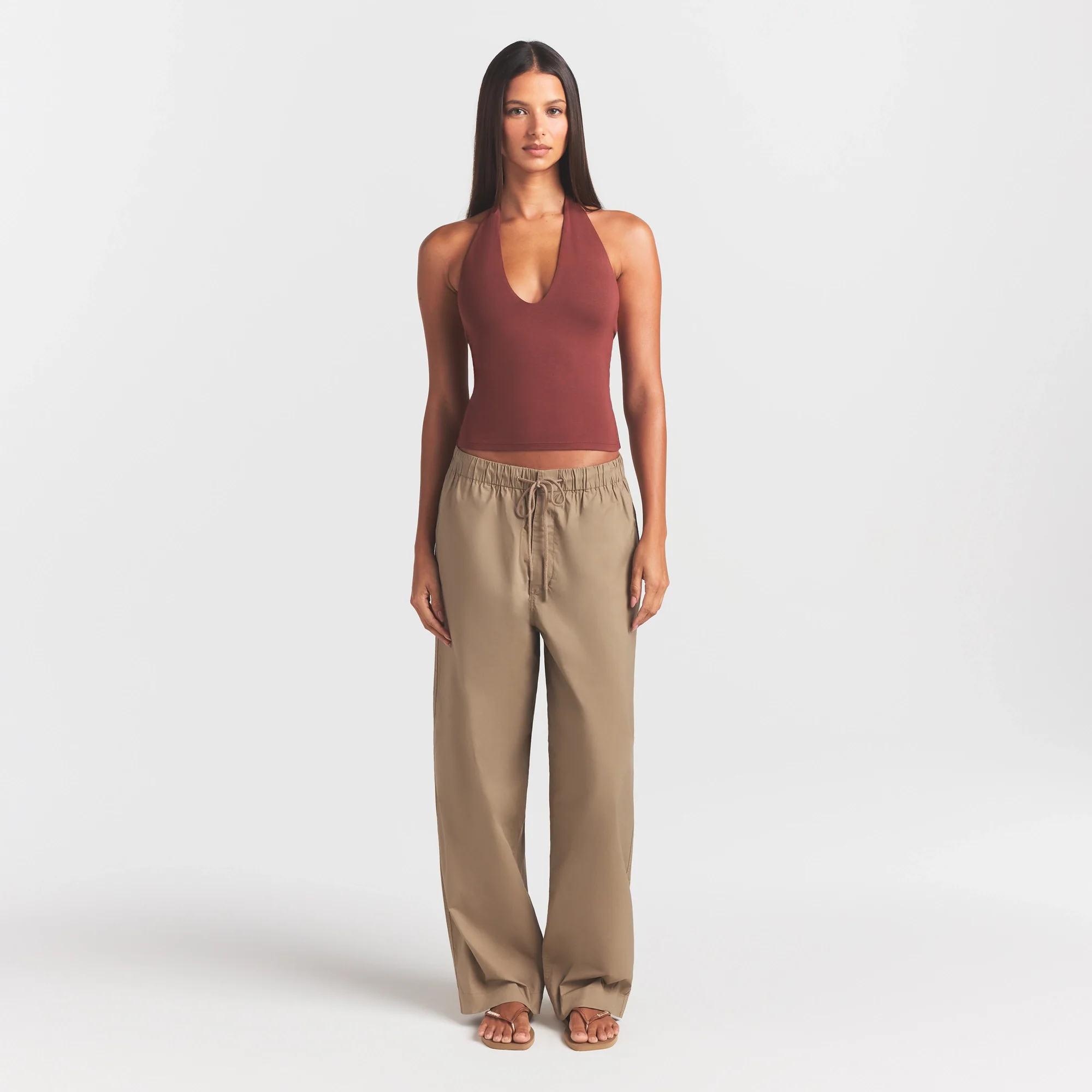 WOVEN COTTON OVERSIZED STRAIGHT LEG PANT | DESERT - Image 2