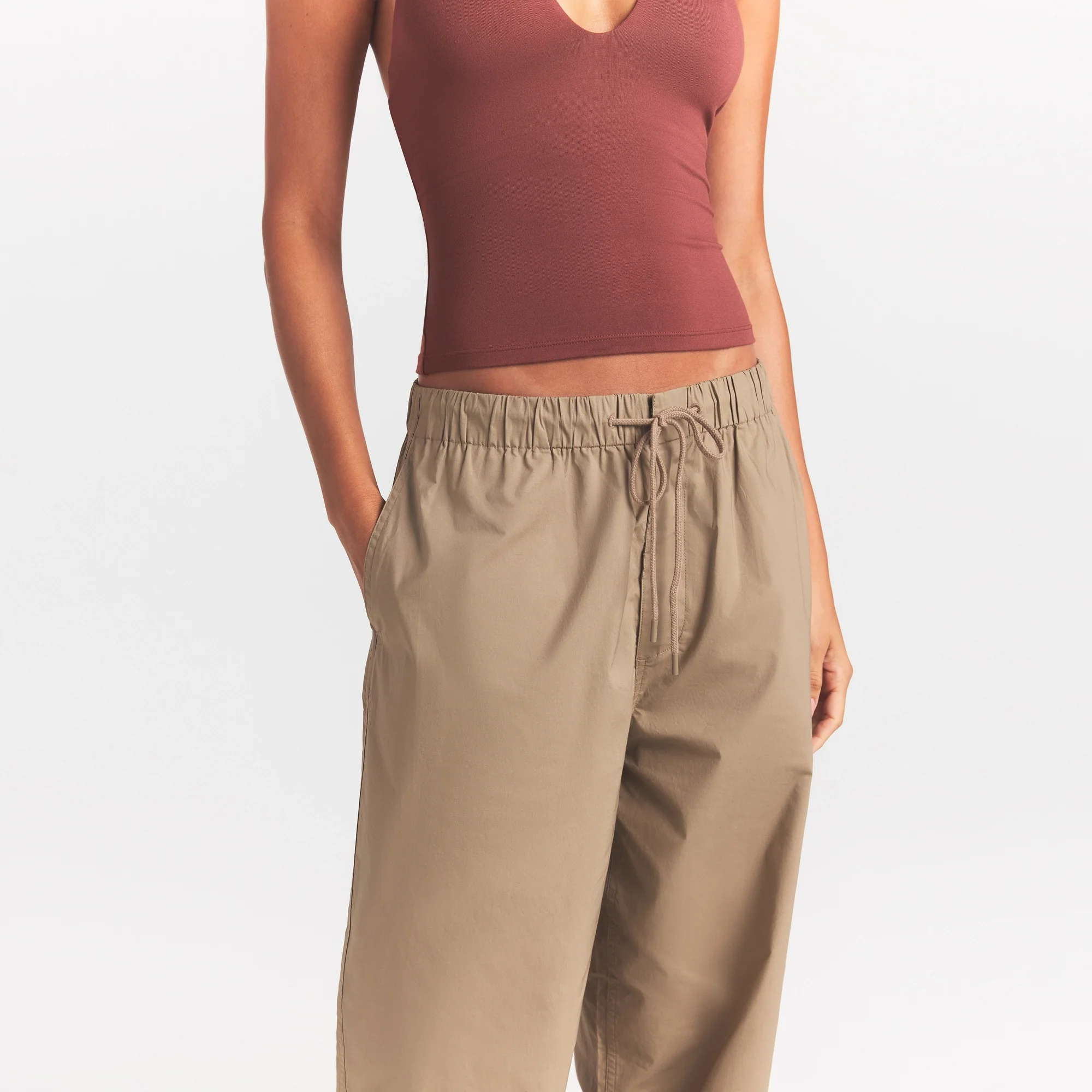 WOVEN COTTON OVERSIZED STRAIGHT LEG PANT | DESERT - Image 3