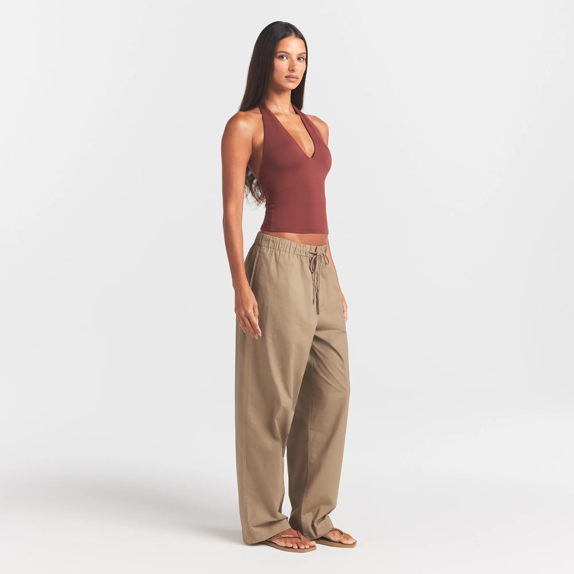 WOVEN COTTON OVERSIZED STRAIGHT LEG PANT | DESERT - Image 4