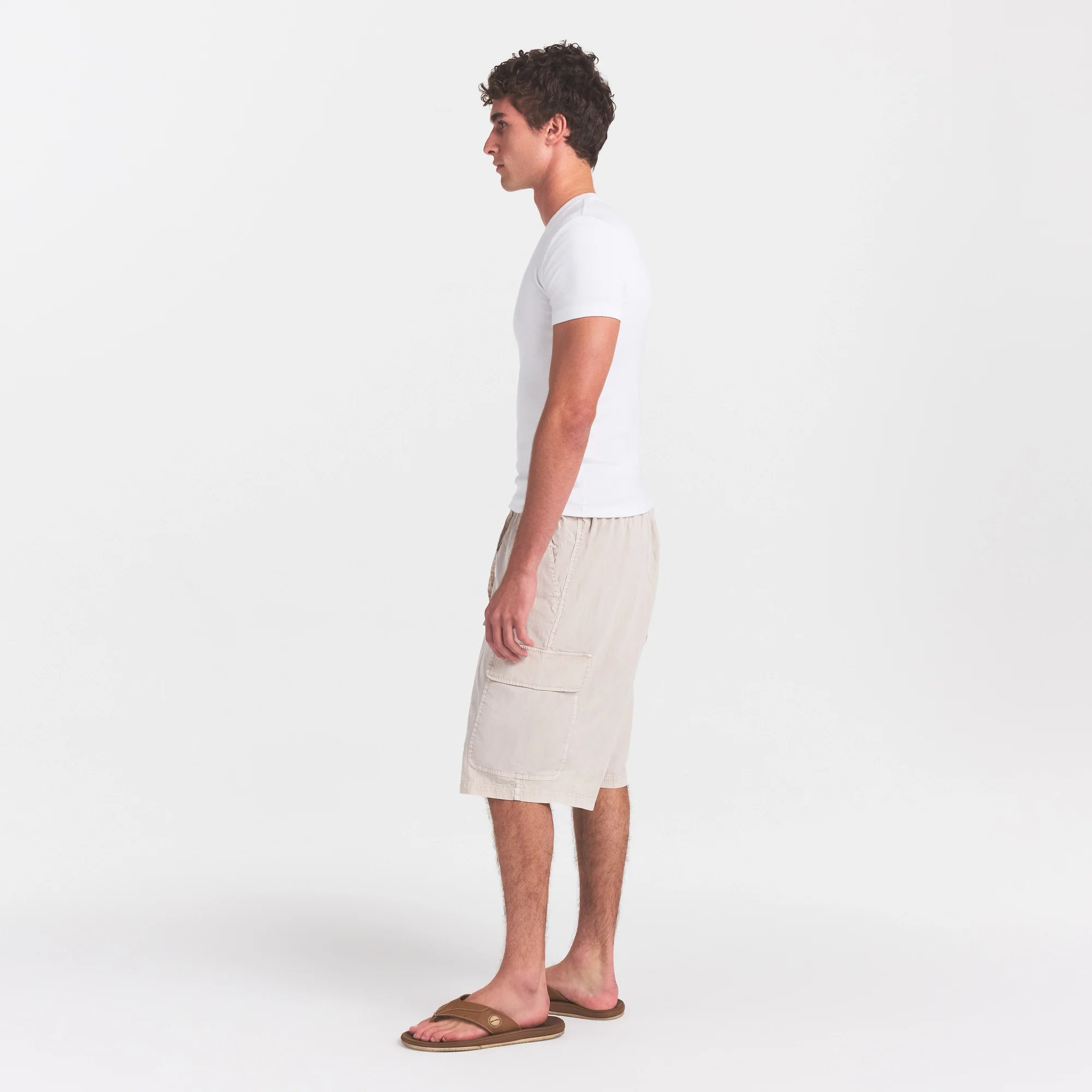 WOVEN MENS RELAXED CARGO SHORT | STONE - Image 4