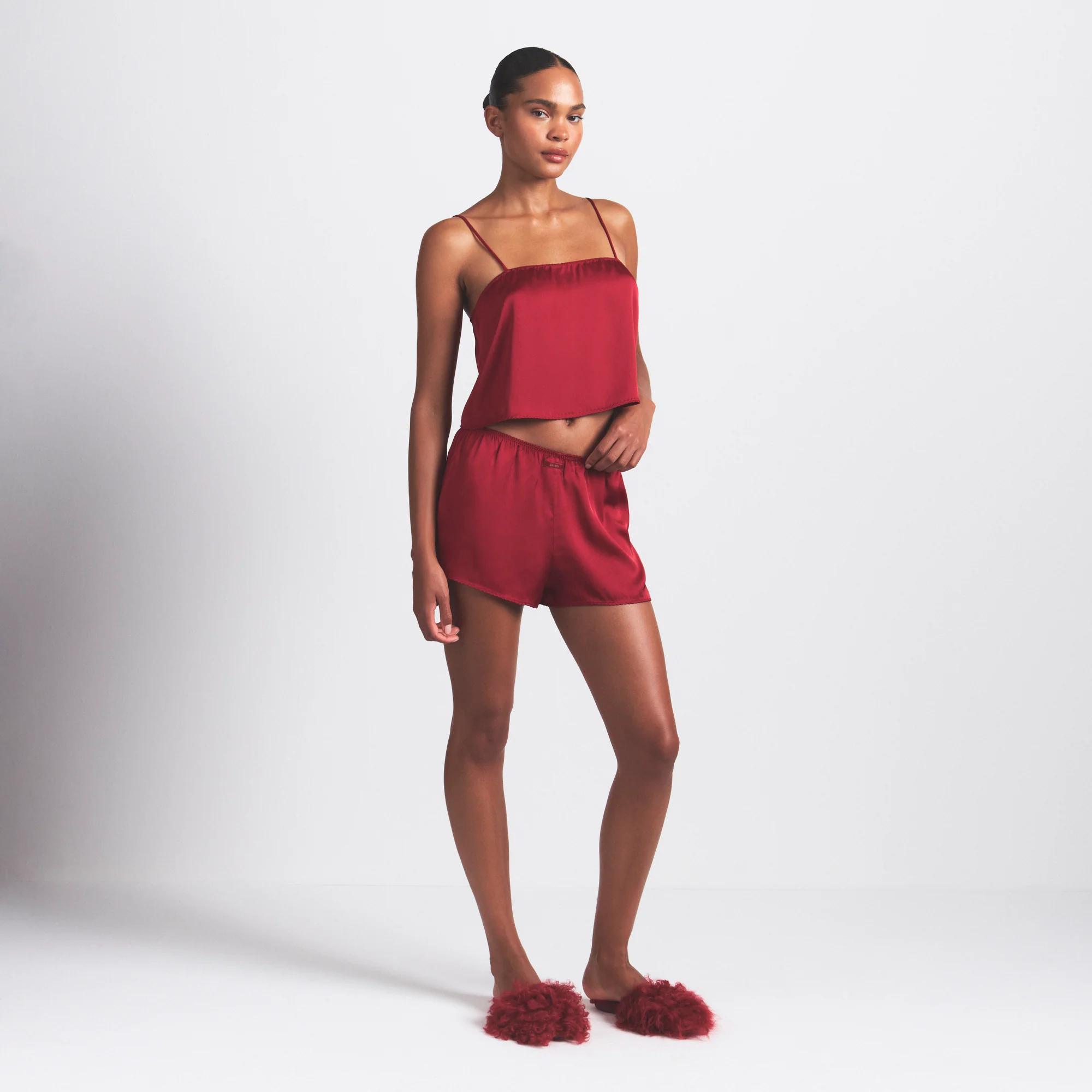 WOVEN SHINE CAMI AND SHORT SLEEP SET | BRICK - Image 2