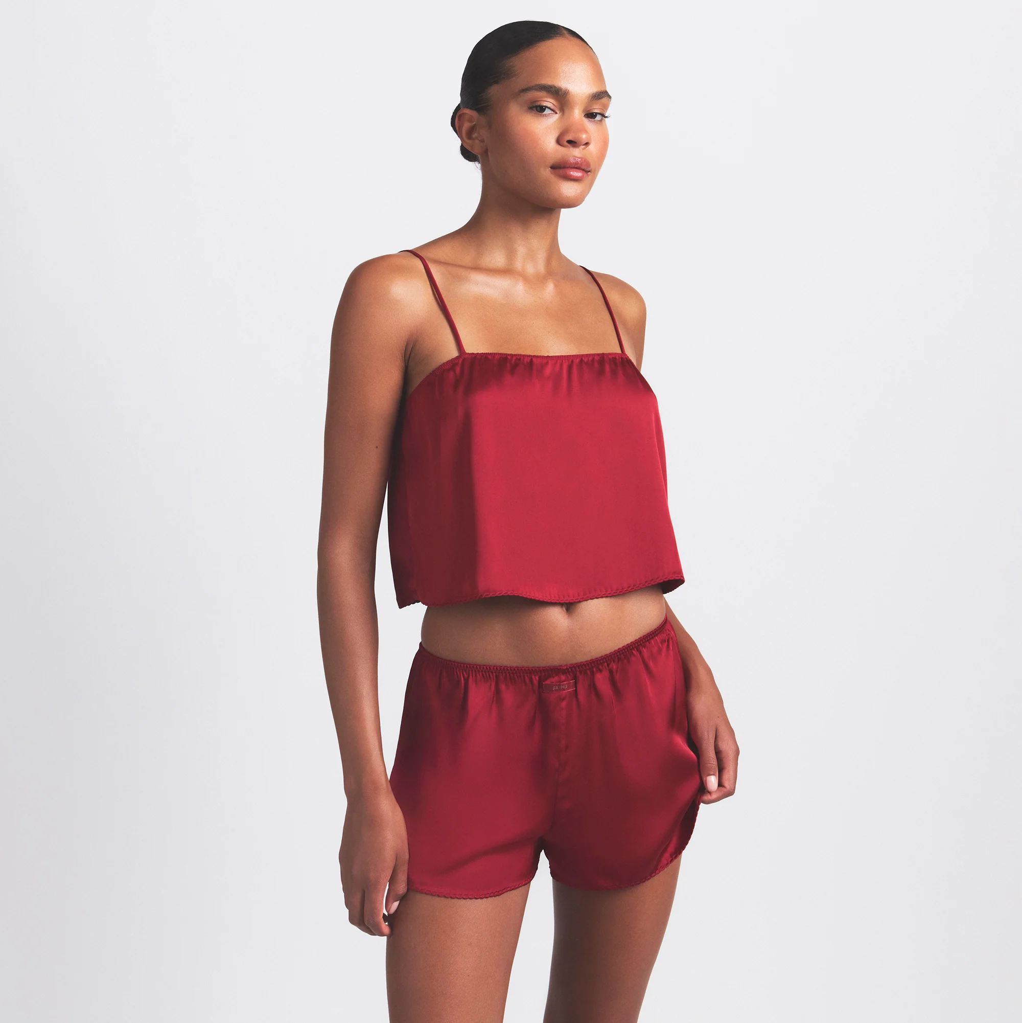 WOVEN SHINE CAMI AND SHORT SLEEP SET | BRICK - Image 3