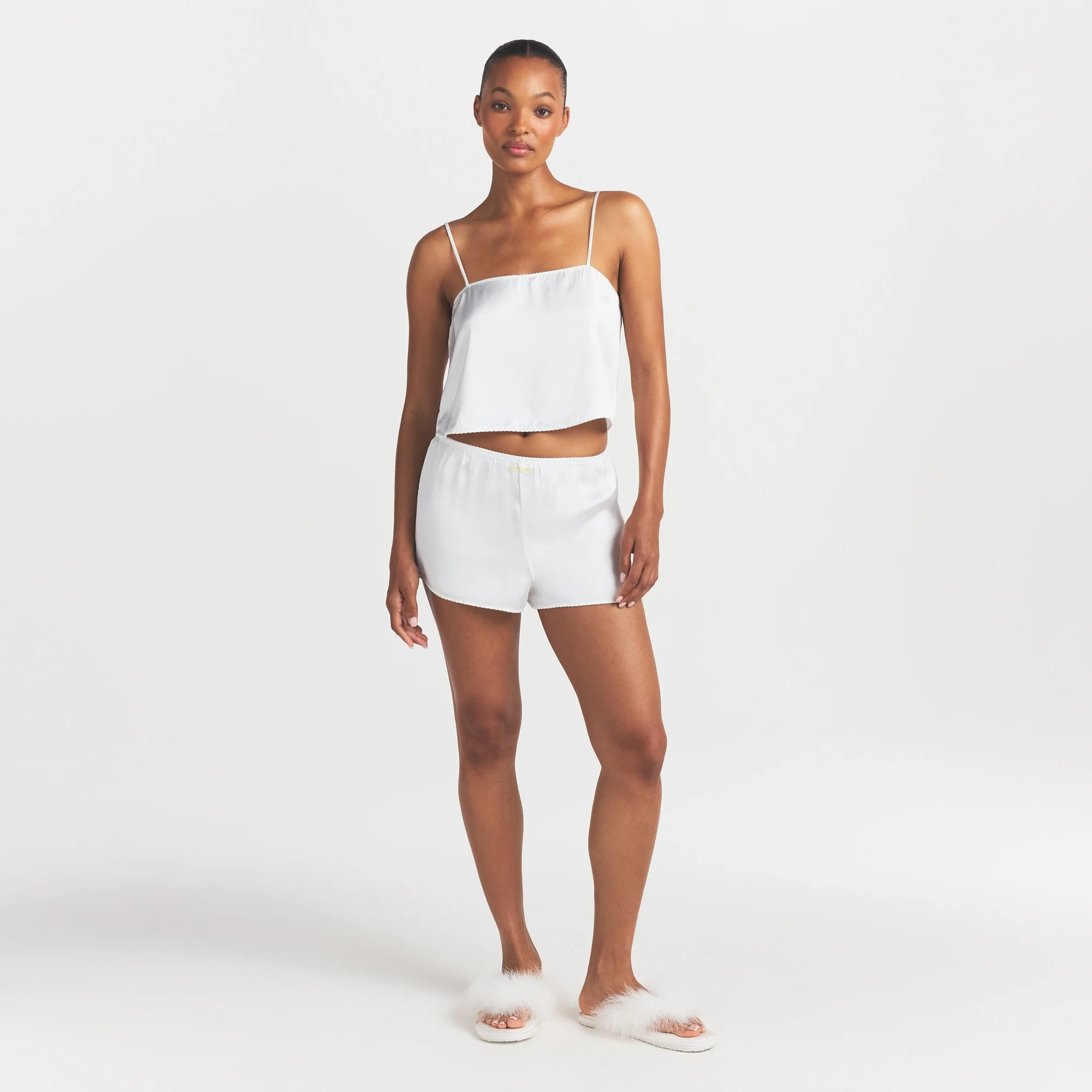 WOVEN SHINE CAMI AND SHORT SLEEP SET | IVORY - Image 2