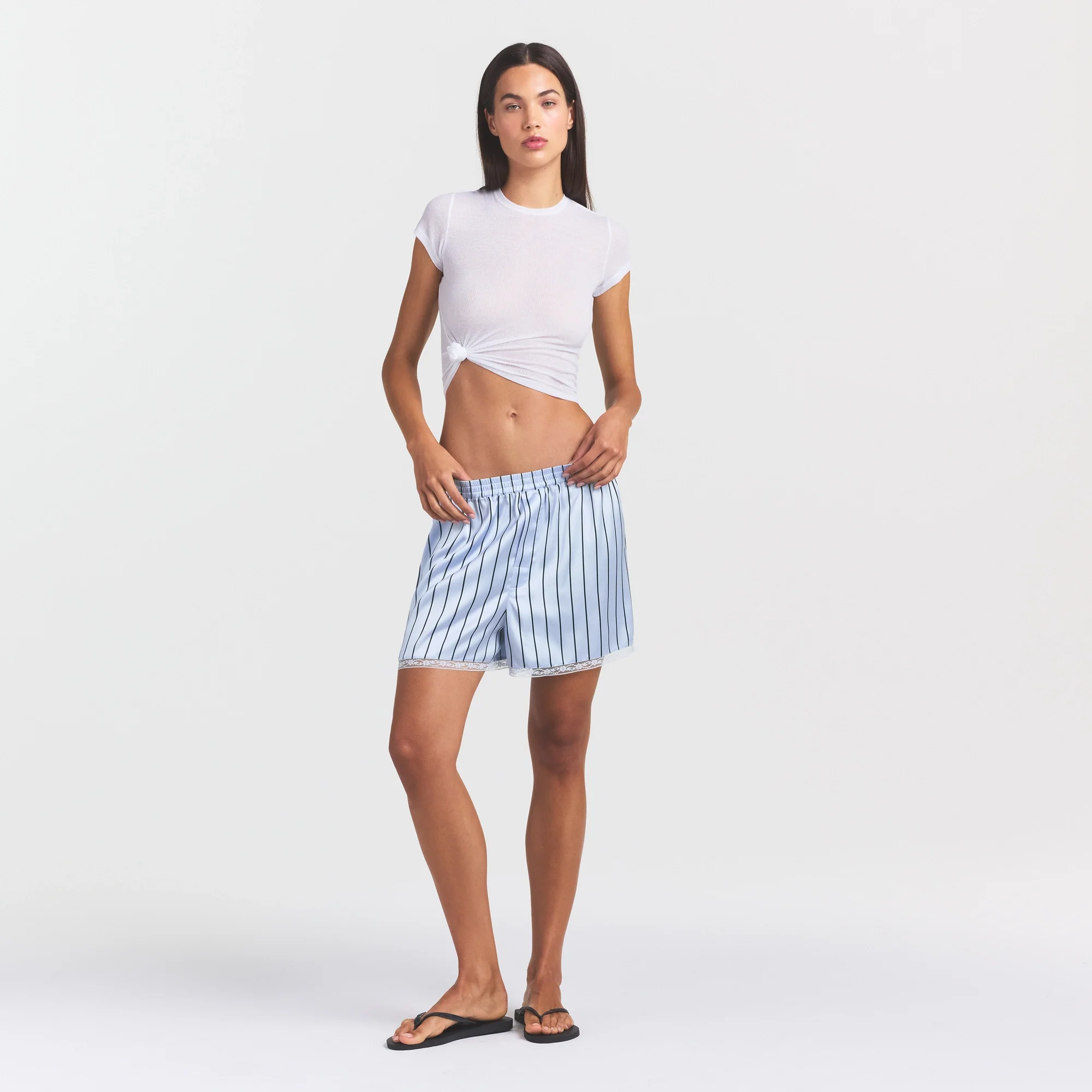 WOVEN SHINE LACE BOXER | PERIWINKLE WIDE STRIPE - Image 2