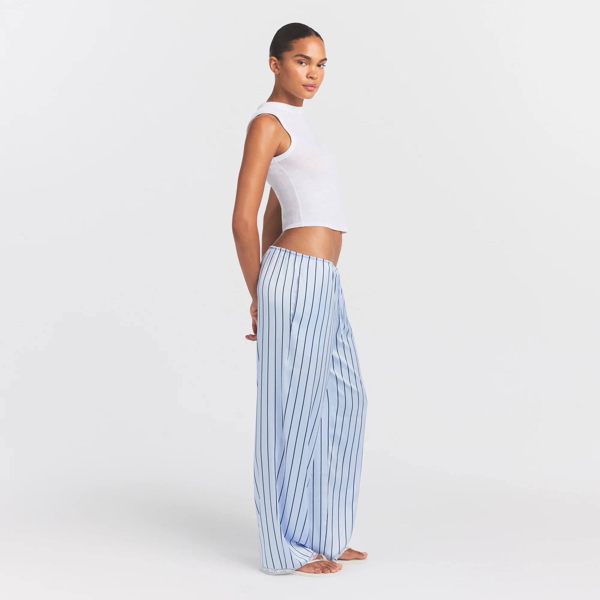 WOVEN SHINE LACE PANT | PERIWINKLE WIDE STRIPE - Image 2