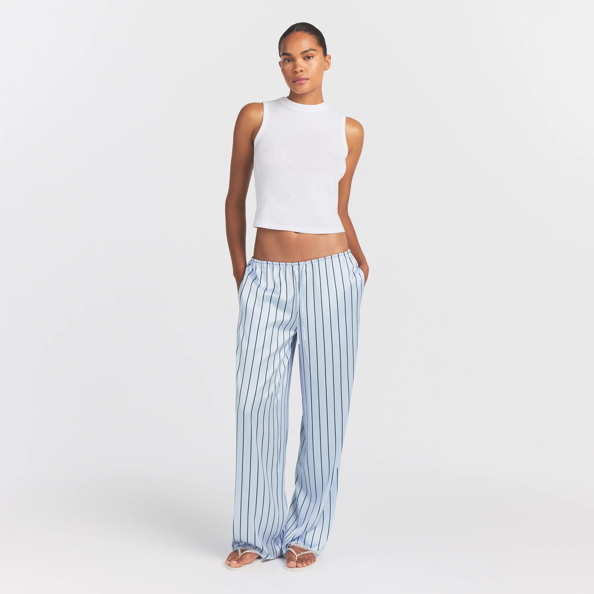 WOVEN SHINE LACE PANT | PERIWINKLE WIDE STRIPE - Image 3