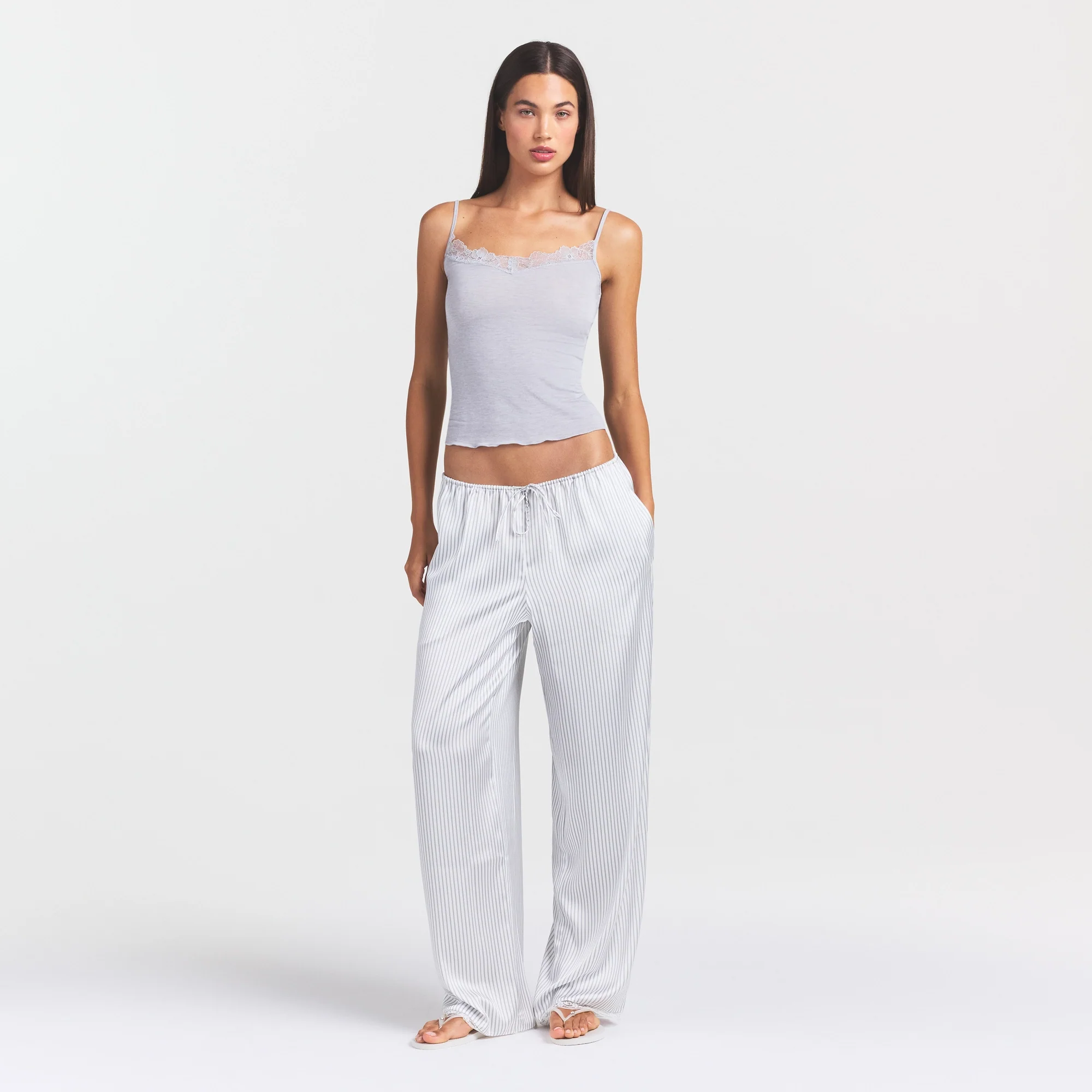 WOVEN SHINE LACE PANT | SILVER TRIPLE PINSTRIPE - Image 2