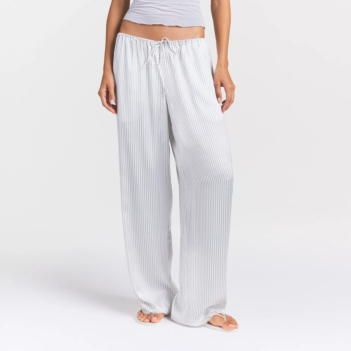 WOVEN SHINE LACE PANT | SILVER TRIPLE PINSTRIPE - Image 3