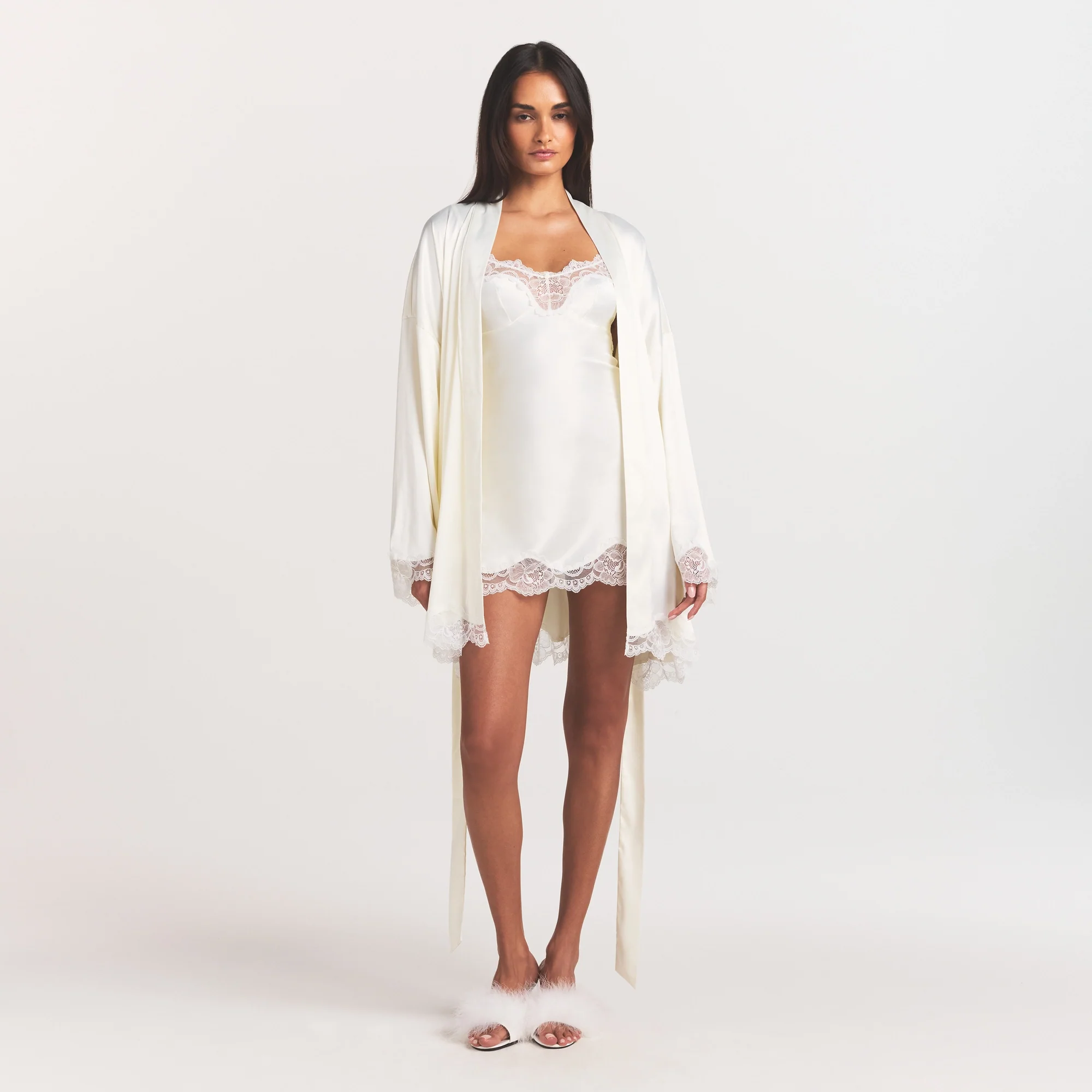 WOVEN SHINE LACE ROBE | IVORY - Image 4